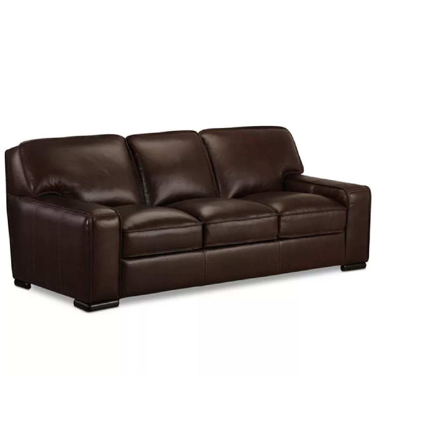 Macy's Chocolate Brown Leather Sofa - image-5
