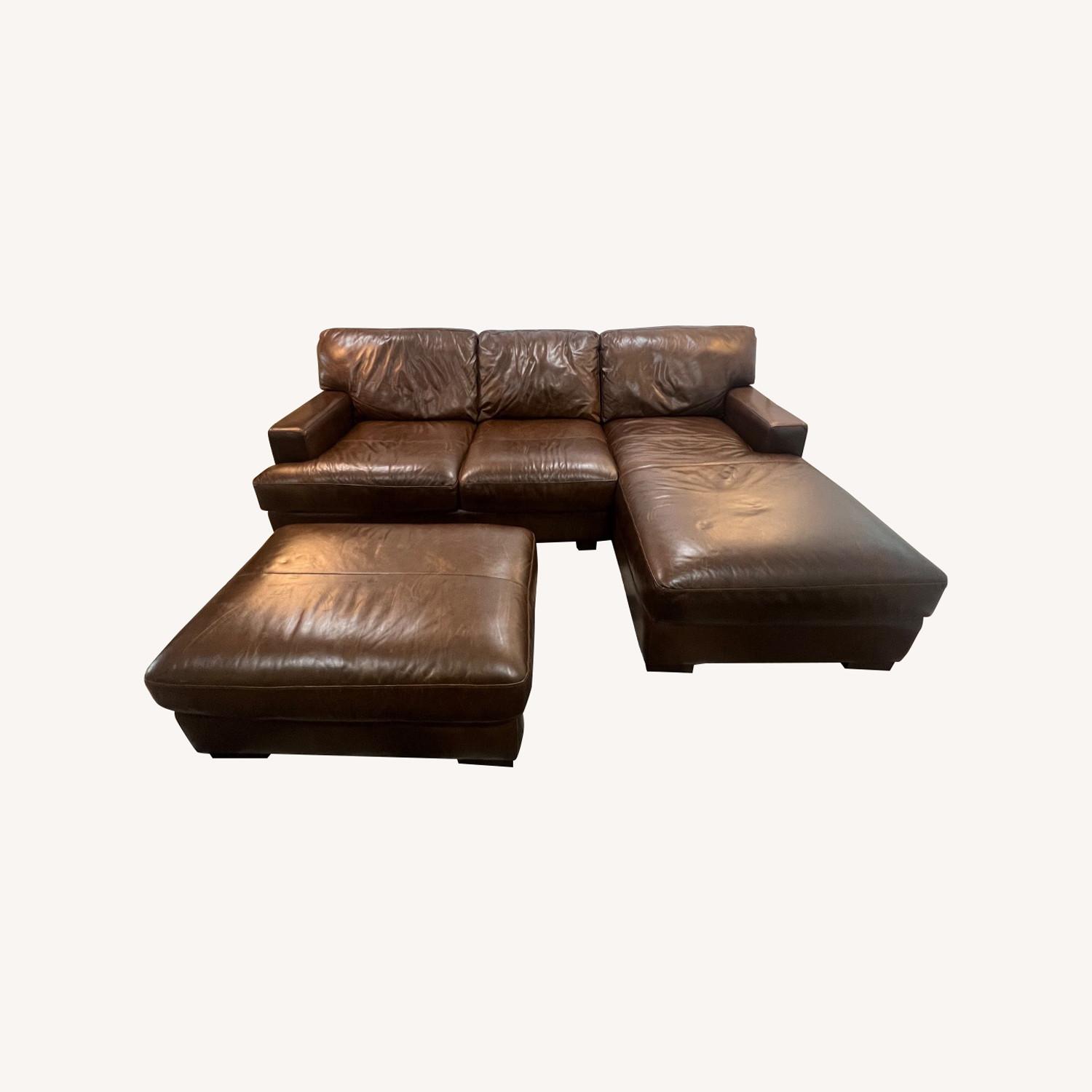 Living Spaces Grisham Leather Sofa, ChaIse &Ottoman - image-8