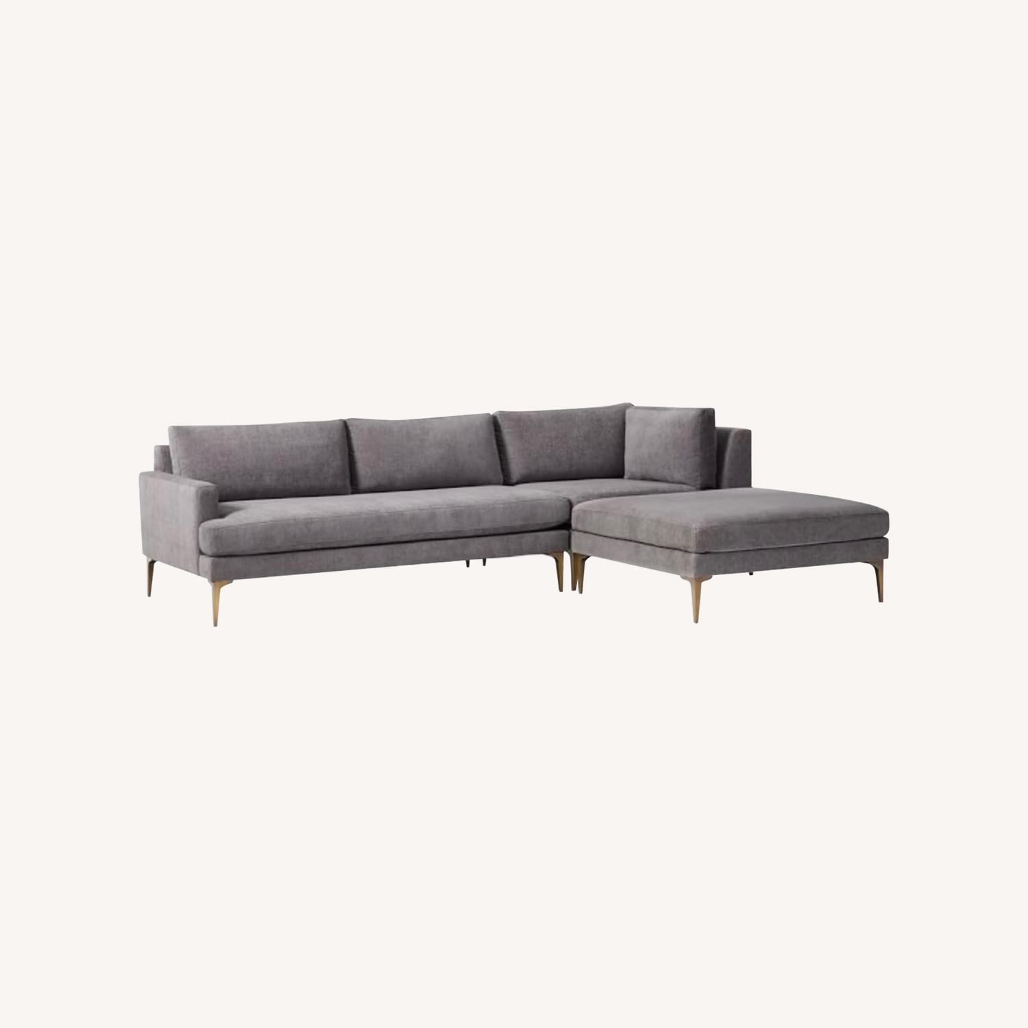 West Elm Performance Velvet Sectional With Ottoman - image-0