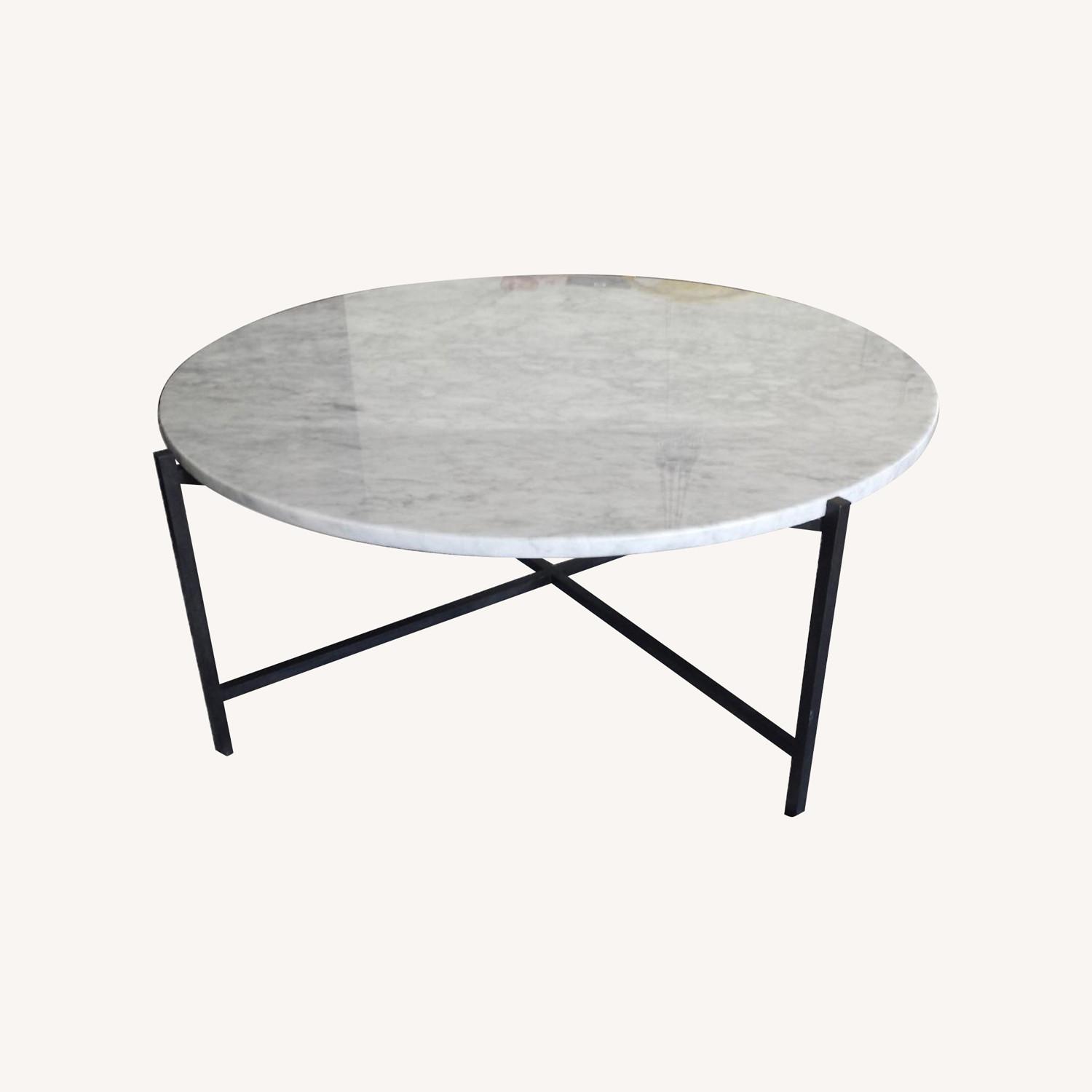 James Devlin Round Marble Coffee Table w Iron Legs - image-0