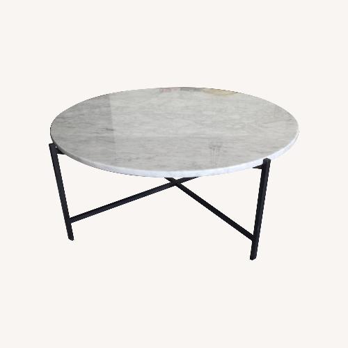 Used James Devlin Round Marble Coffee Table w Iron Legs for sale on AptDeco