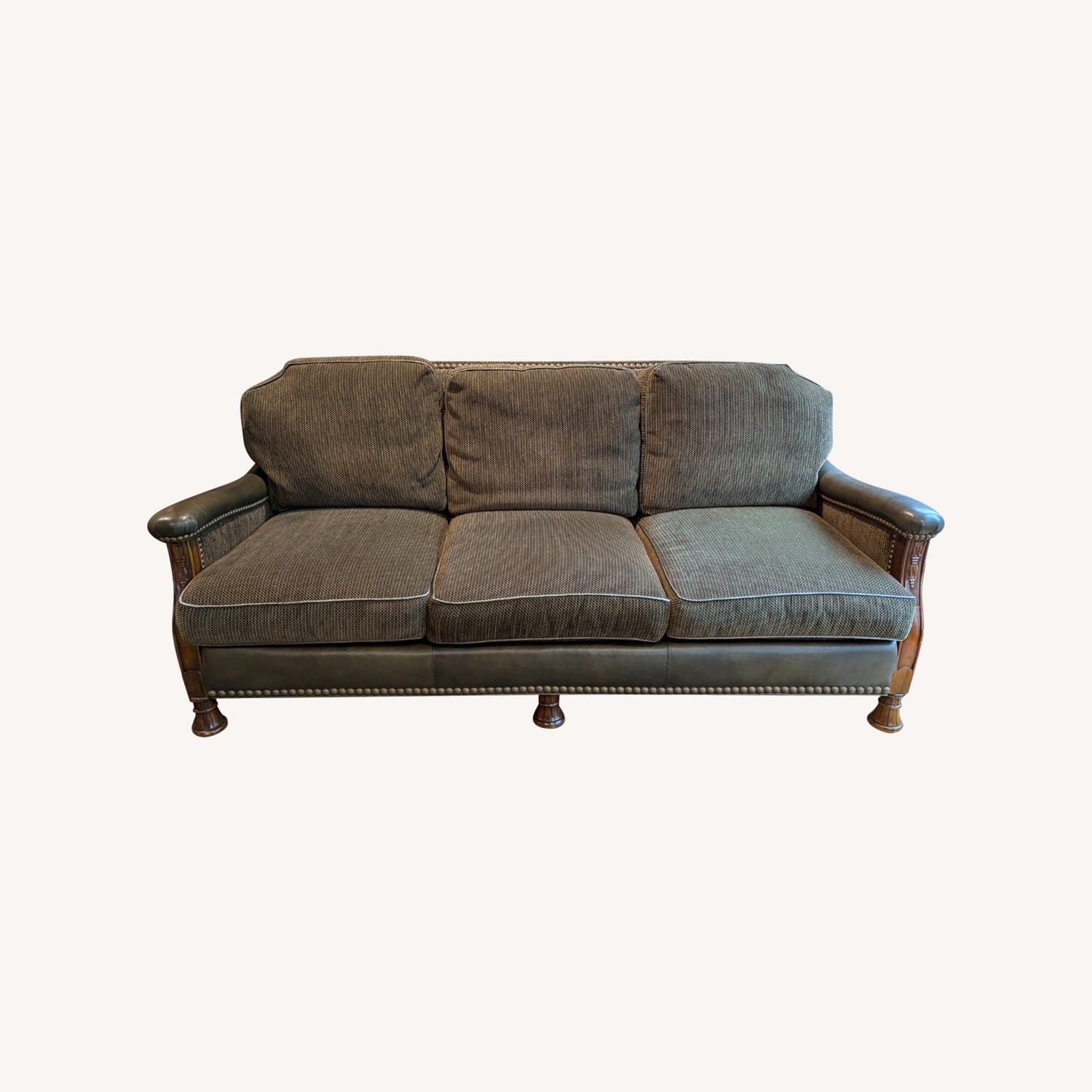 Sherrill Leather & Chenille Transitional Sofa - image-0