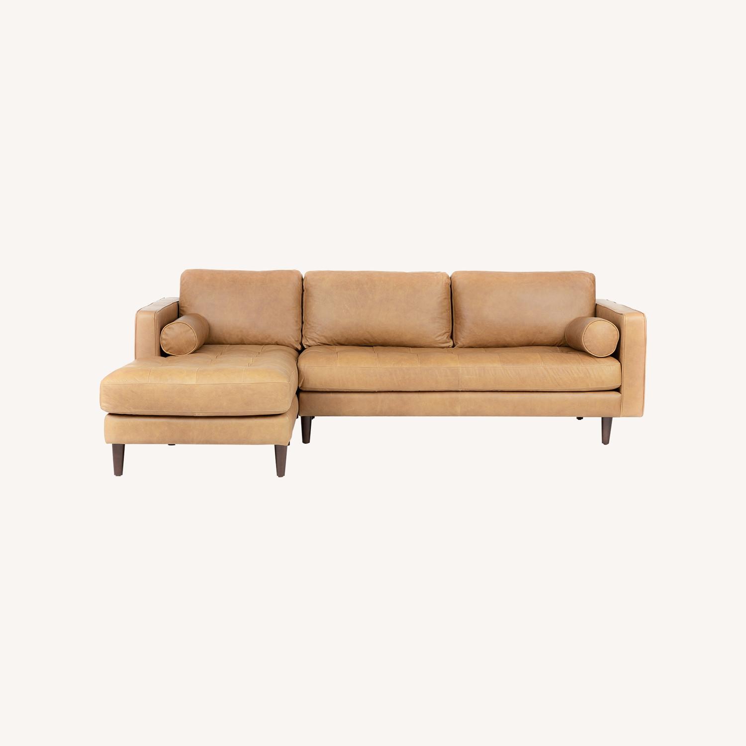 Article Sven Left Sectional Tan Leather Couch - image-0