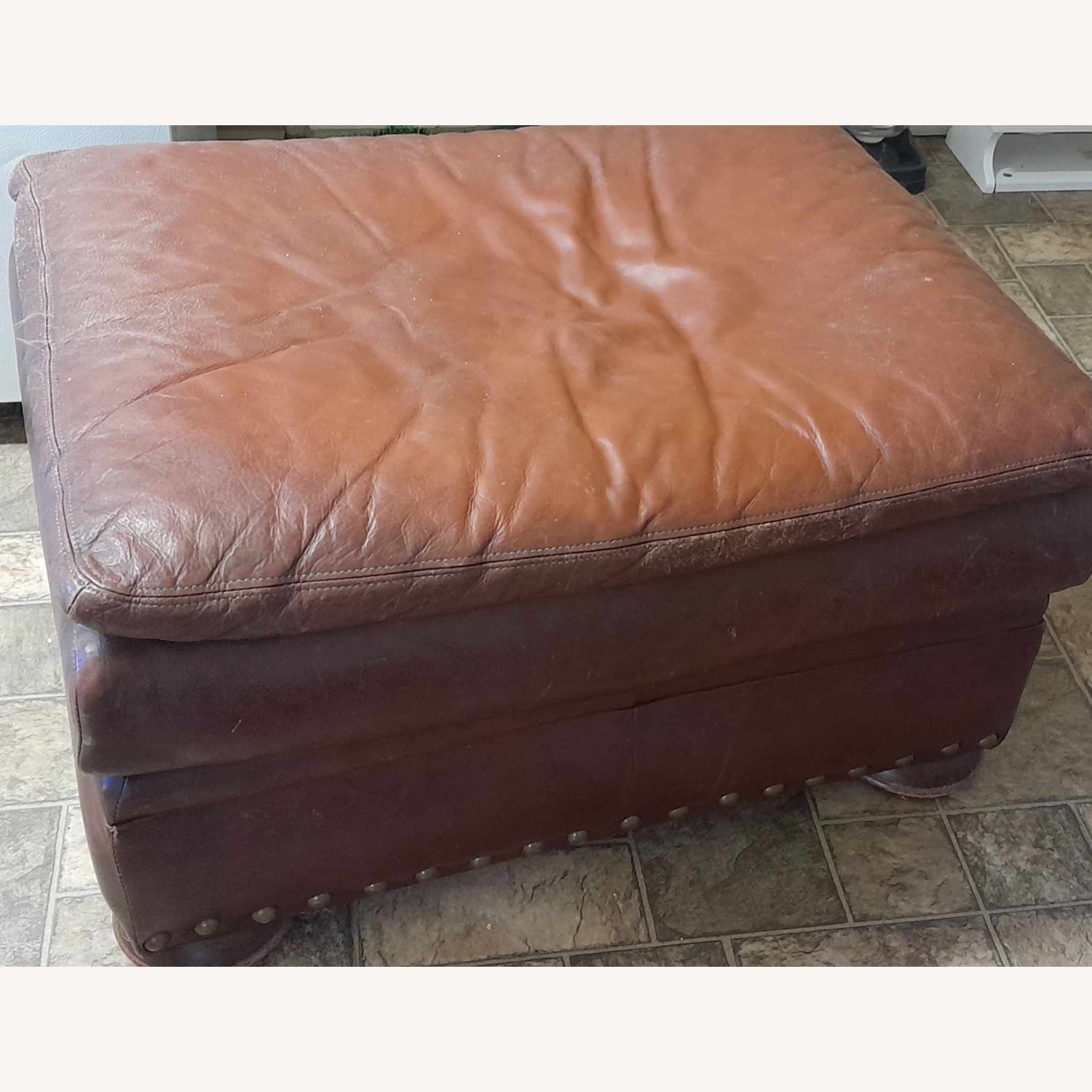 Antique Leather Ottoman - image-3