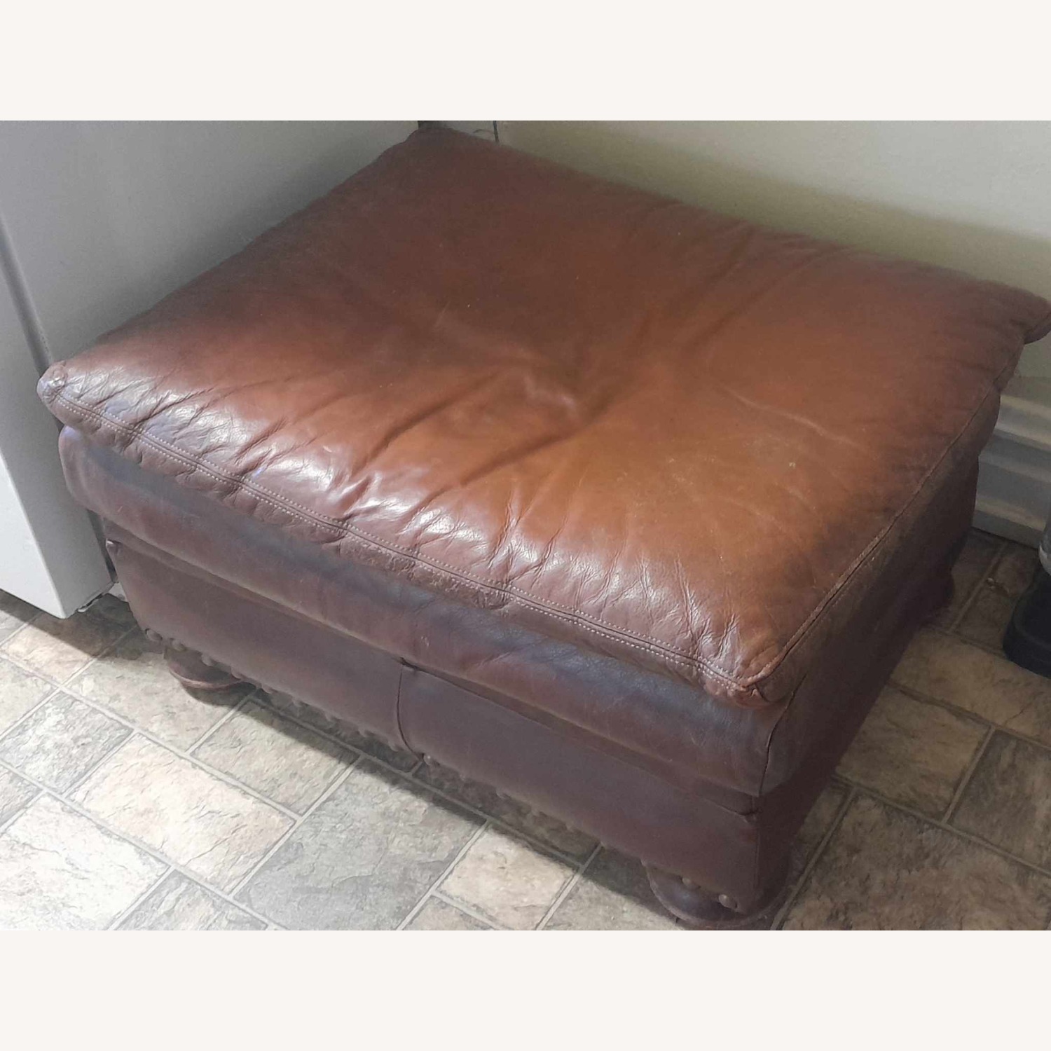 Antique Leather Ottoman - image-2