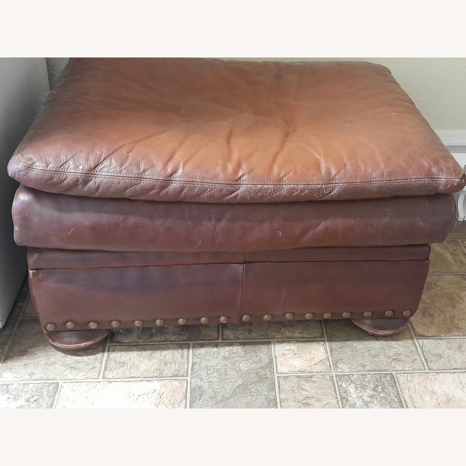 Antique Leather Ottoman - image-4