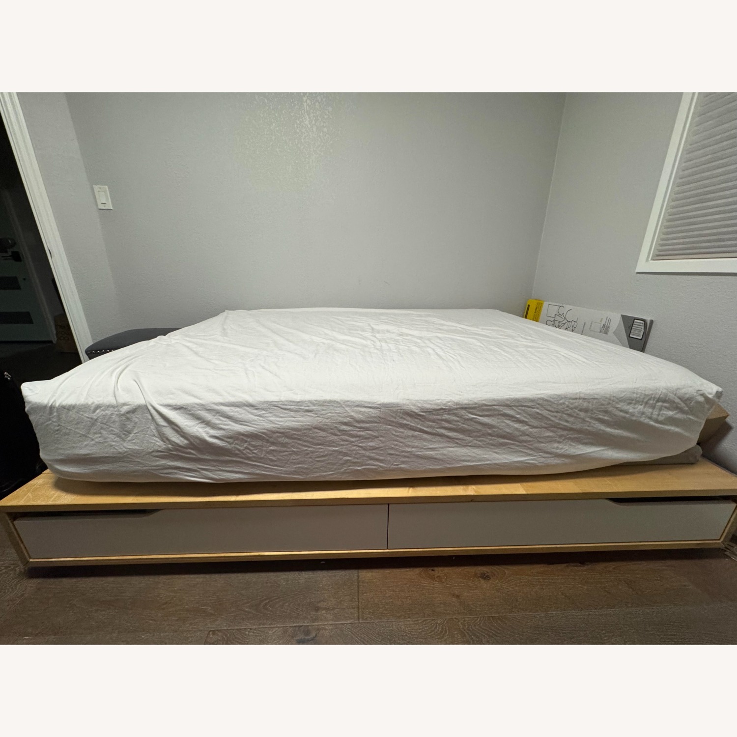 IKEA Mandal Natural Wood Full Bed with 4 White Storage Drawers - image-1