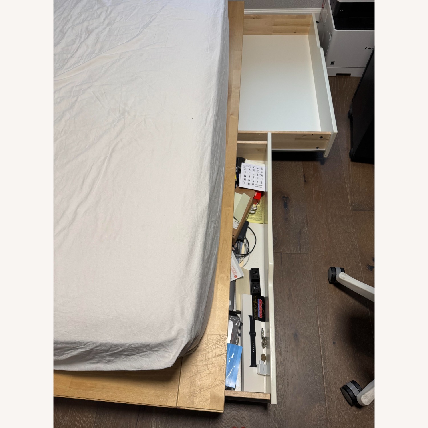 IKEA Mandal Natural Wood Full Bed with 4 White Storage Drawers - image-3