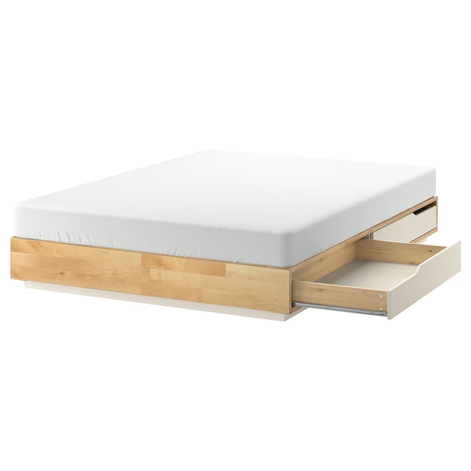 IKEA Mandal Natural Wood Full Bed with 4 White Storage Drawers - image-0