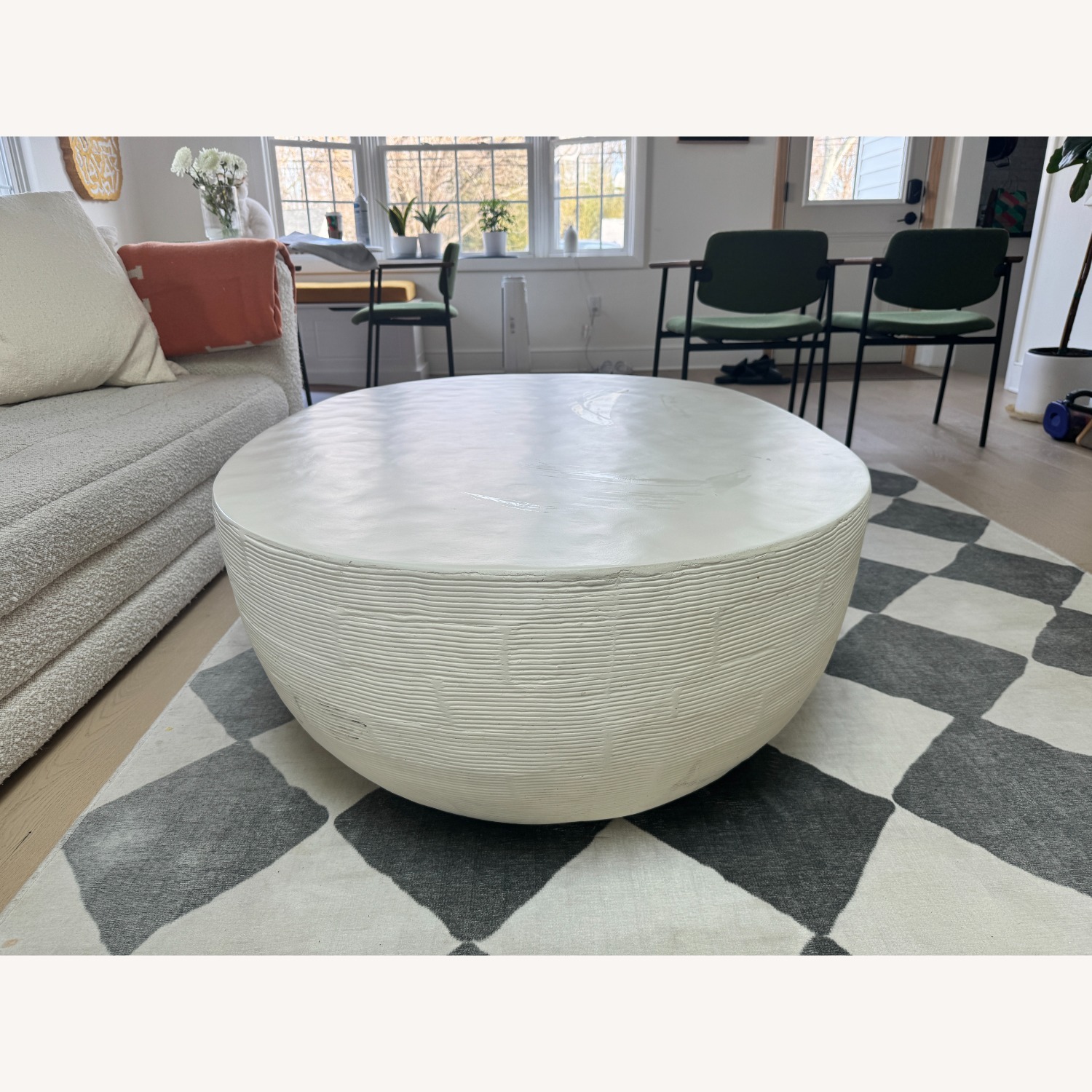 Crate & Barrel Beton White Concrete 52" Oval Coffee Table - image-2