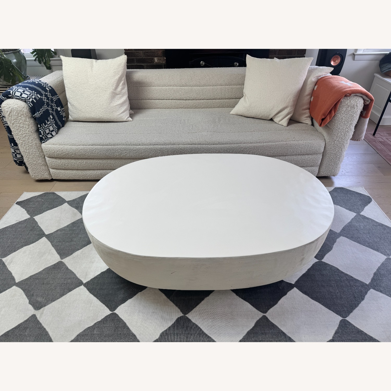 Crate & Barrel Beton White Concrete 52" Oval Coffee Table - image-1