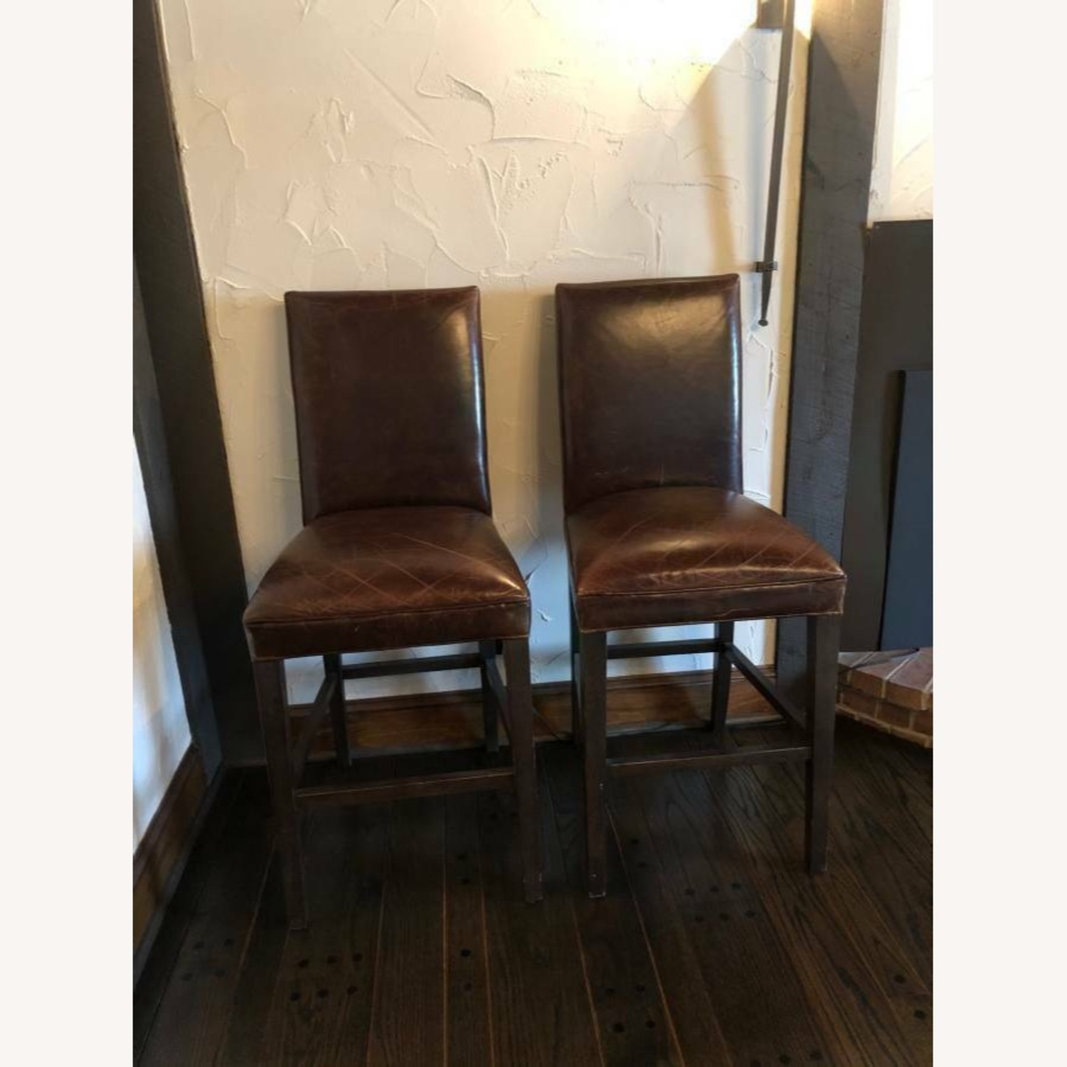 2 Restoration Hardware Hudson Parsons Italian Leather Stools - image-1