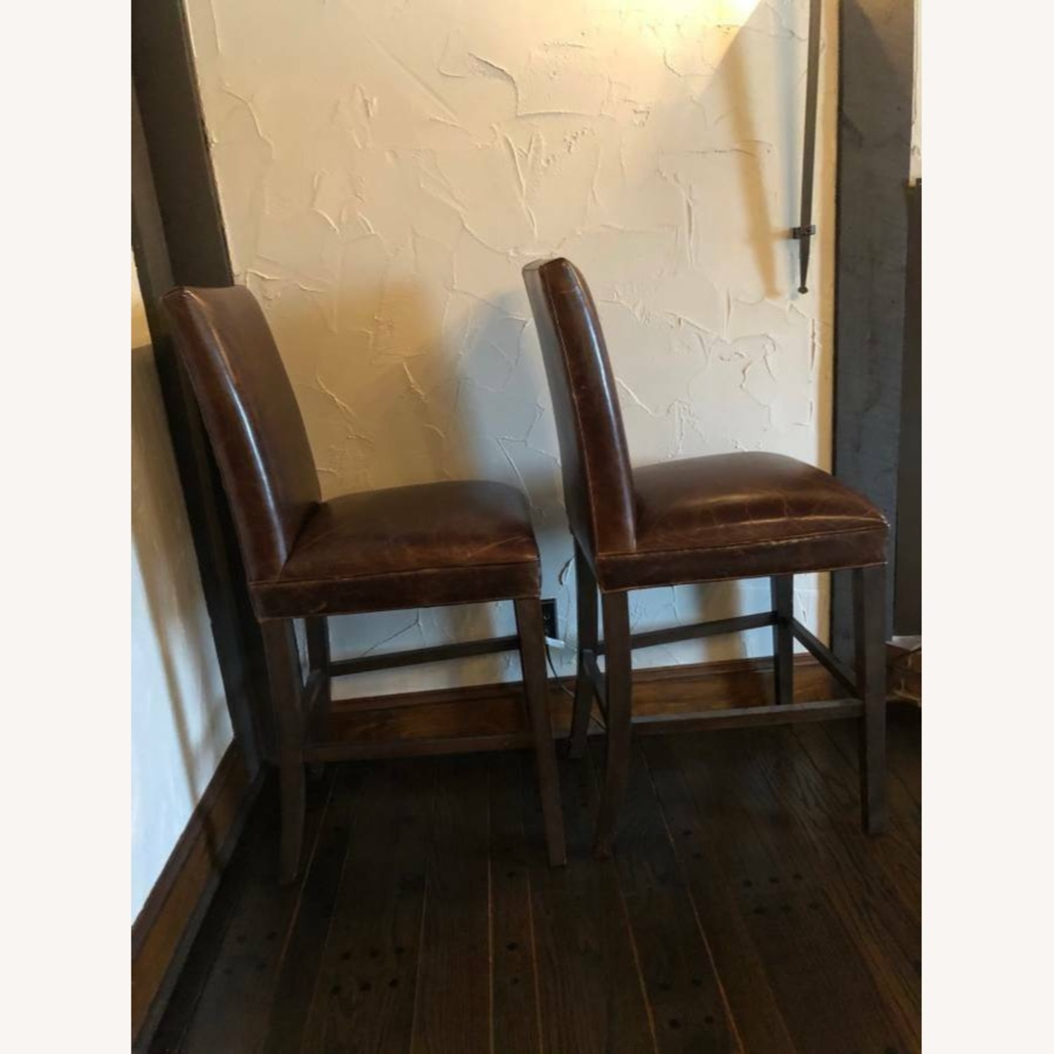 2 Restoration Hardware Hudson Parsons Italian Leather Stools - image-3