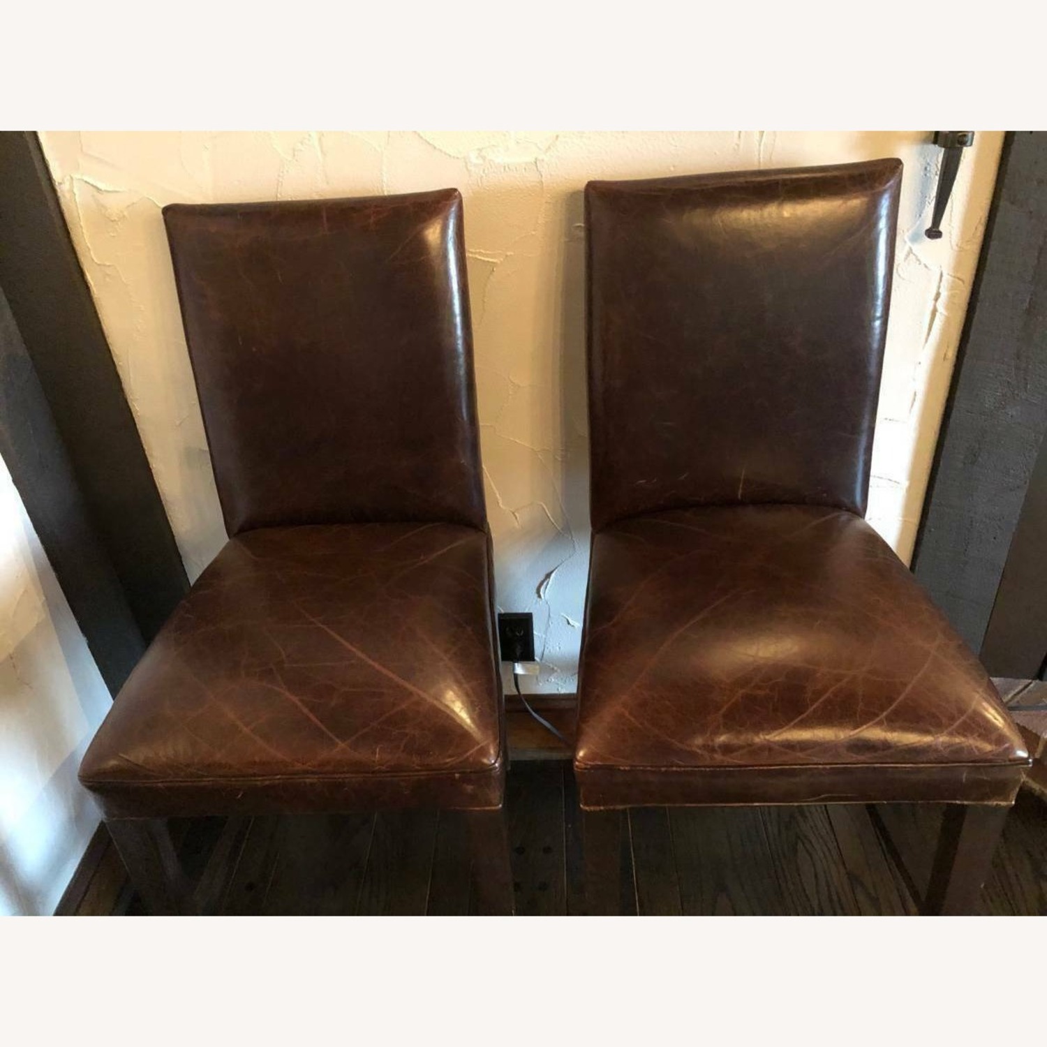 2 Restoration Hardware Hudson Parsons Italian Leather Stools - image-7