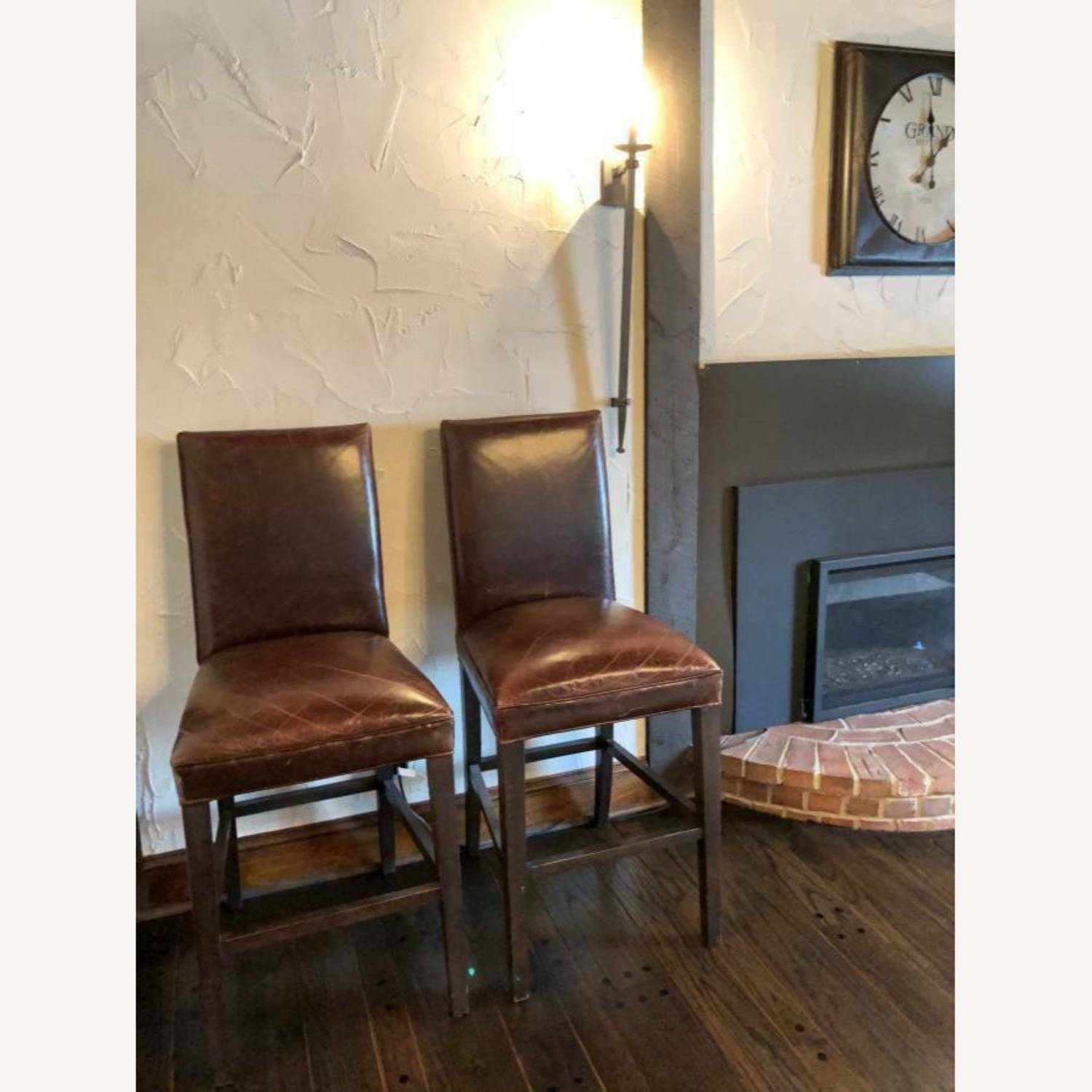 2 Restoration Hardware Hudson Parsons Italian Leather Stools - image-5