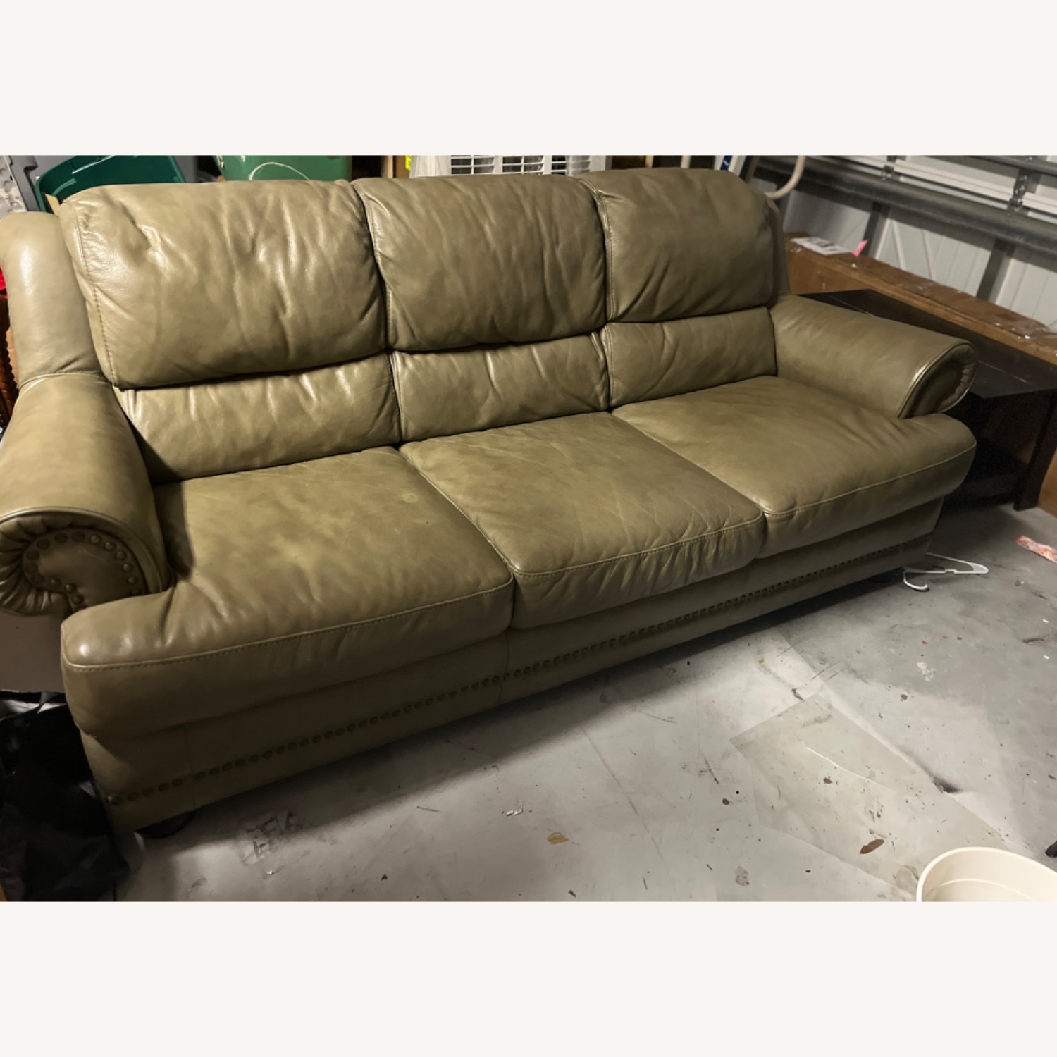 Comfortable Green Leather Sofa - image-3