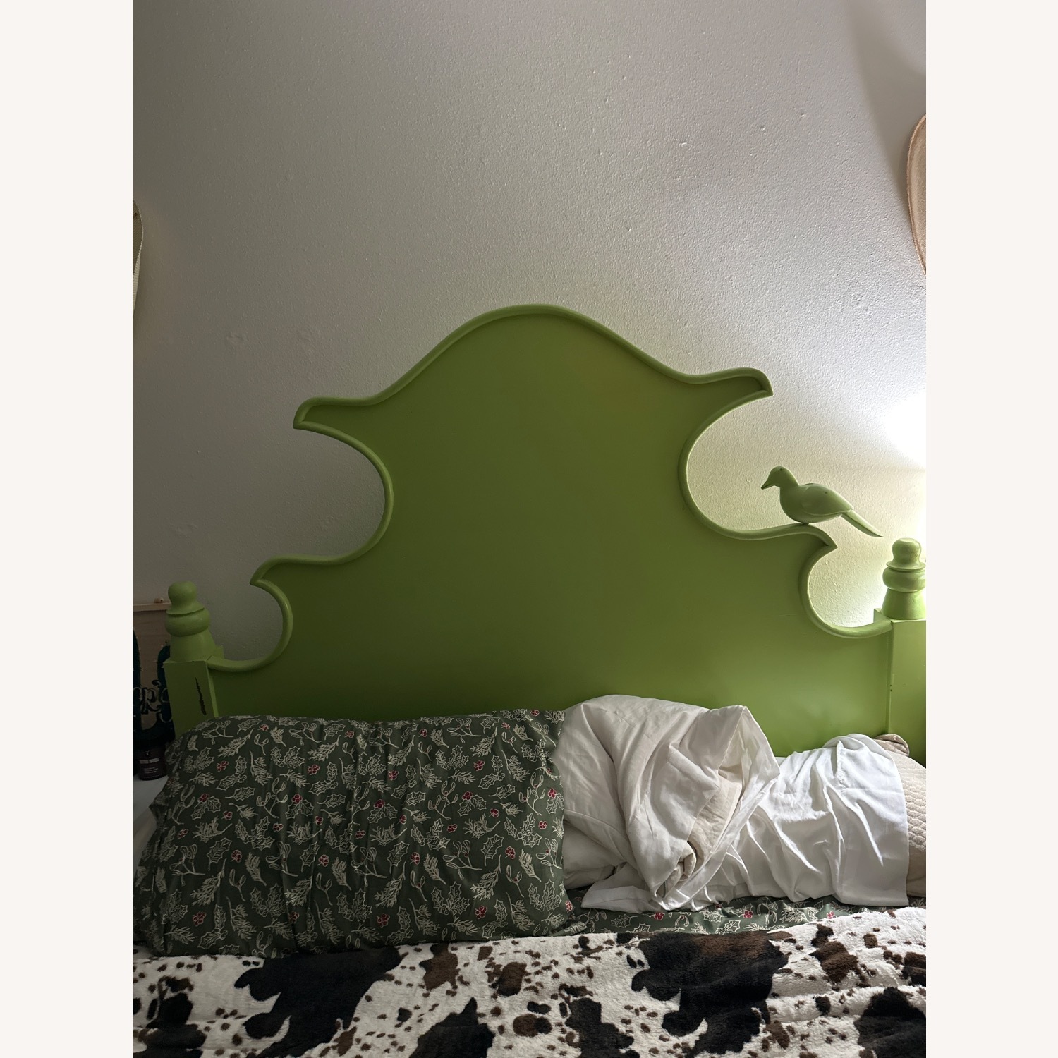 Antique Green Wooden Bird Headboard - image-1