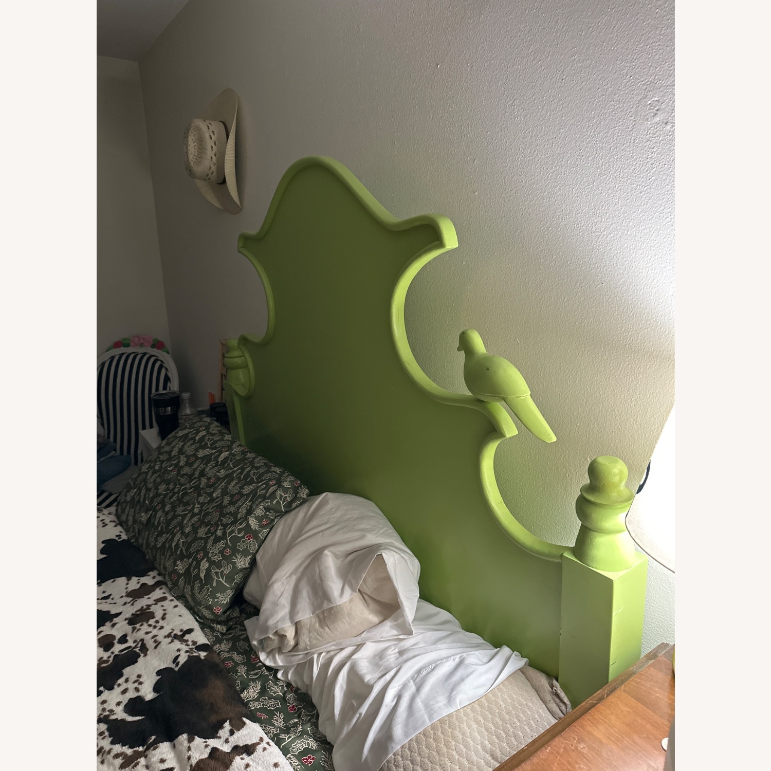 Antique Green Wooden Bird Headboard - image-3