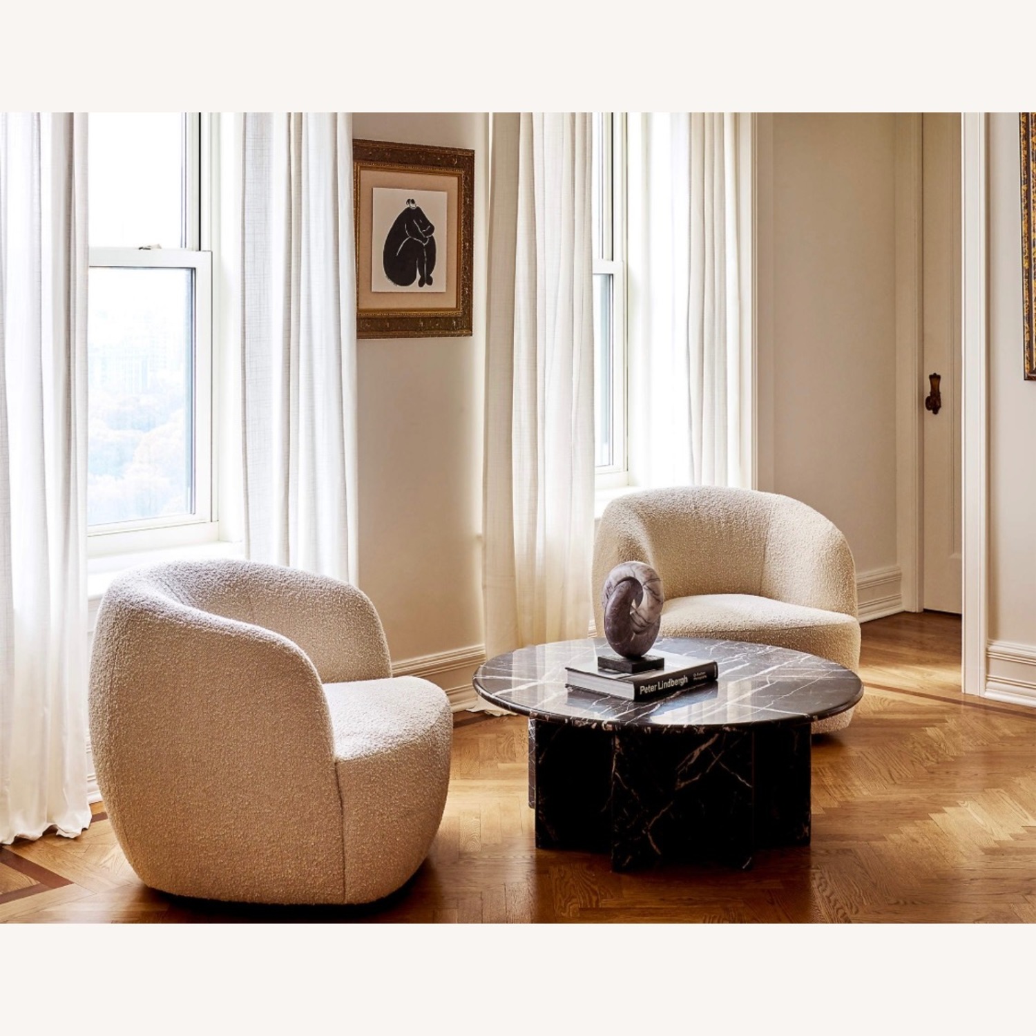 2 CB2 Gwyneth Ivory Boucle Swivel Chair by Goop - image-2