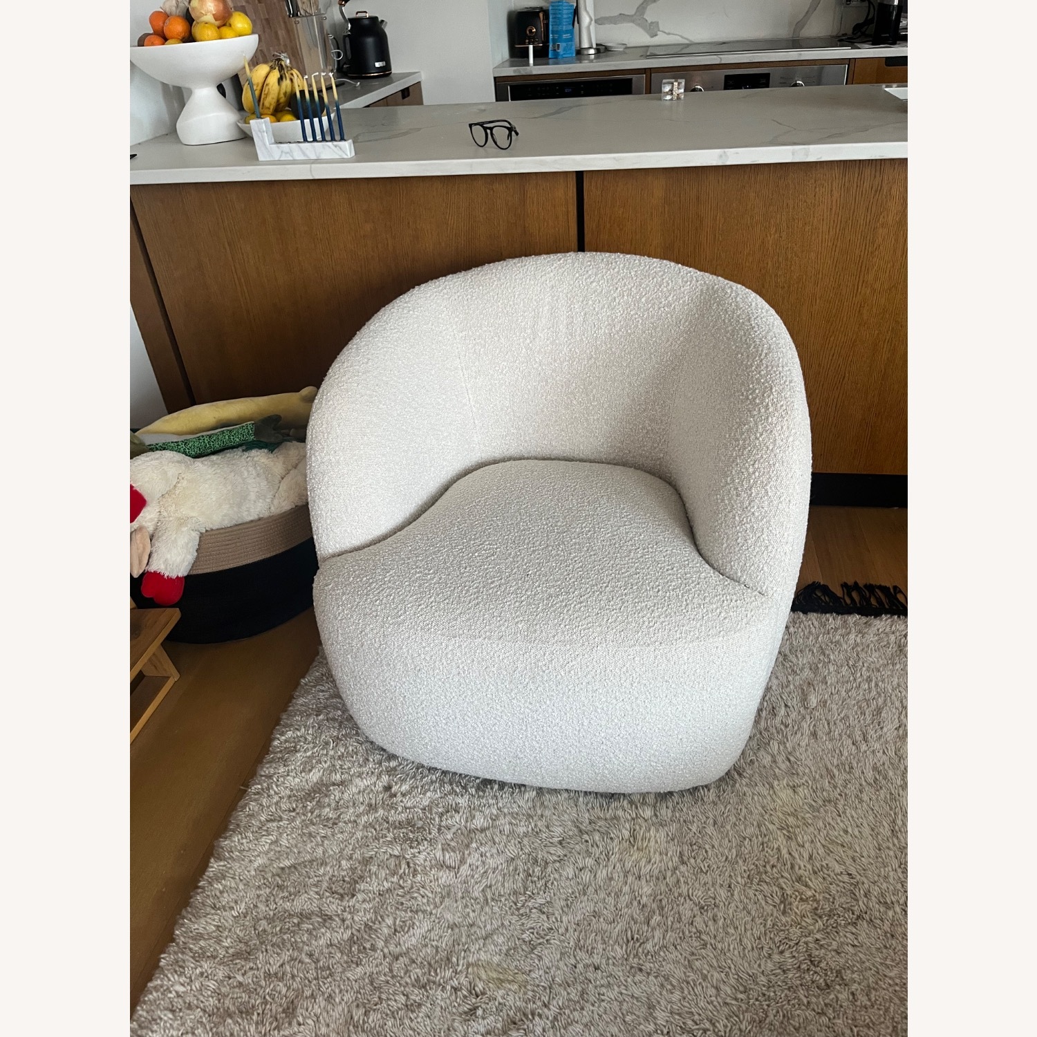 2 CB2 Gwyneth Ivory Boucle Swivel Chair by Goop - image-5