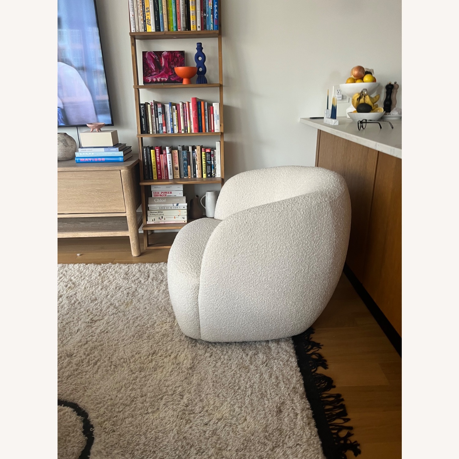2 CB2 Gwyneth Ivory Boucle Swivel Chair by Goop - image-4