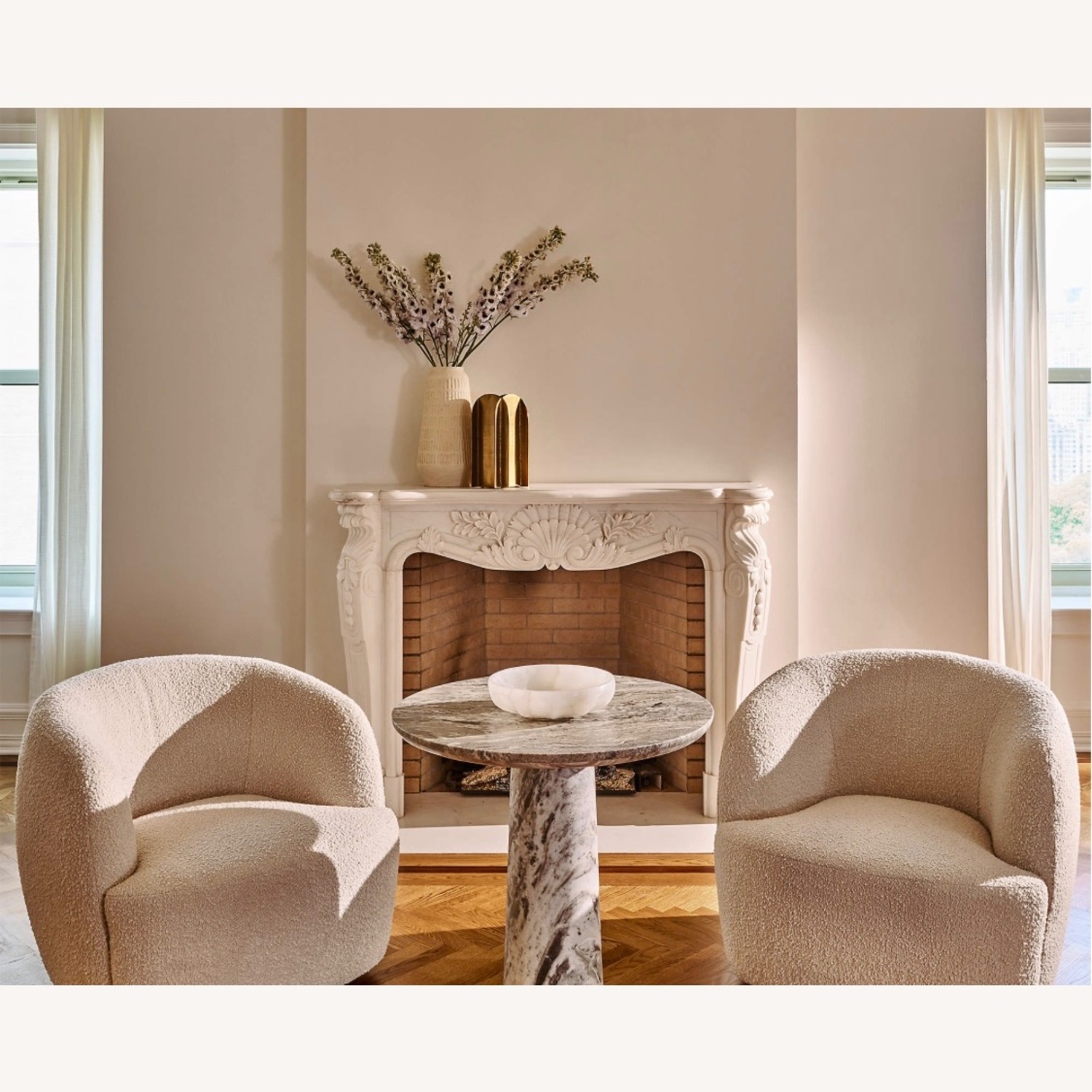 2 CB2 Gwyneth Ivory Boucle Swivel Chair by Goop - image-1