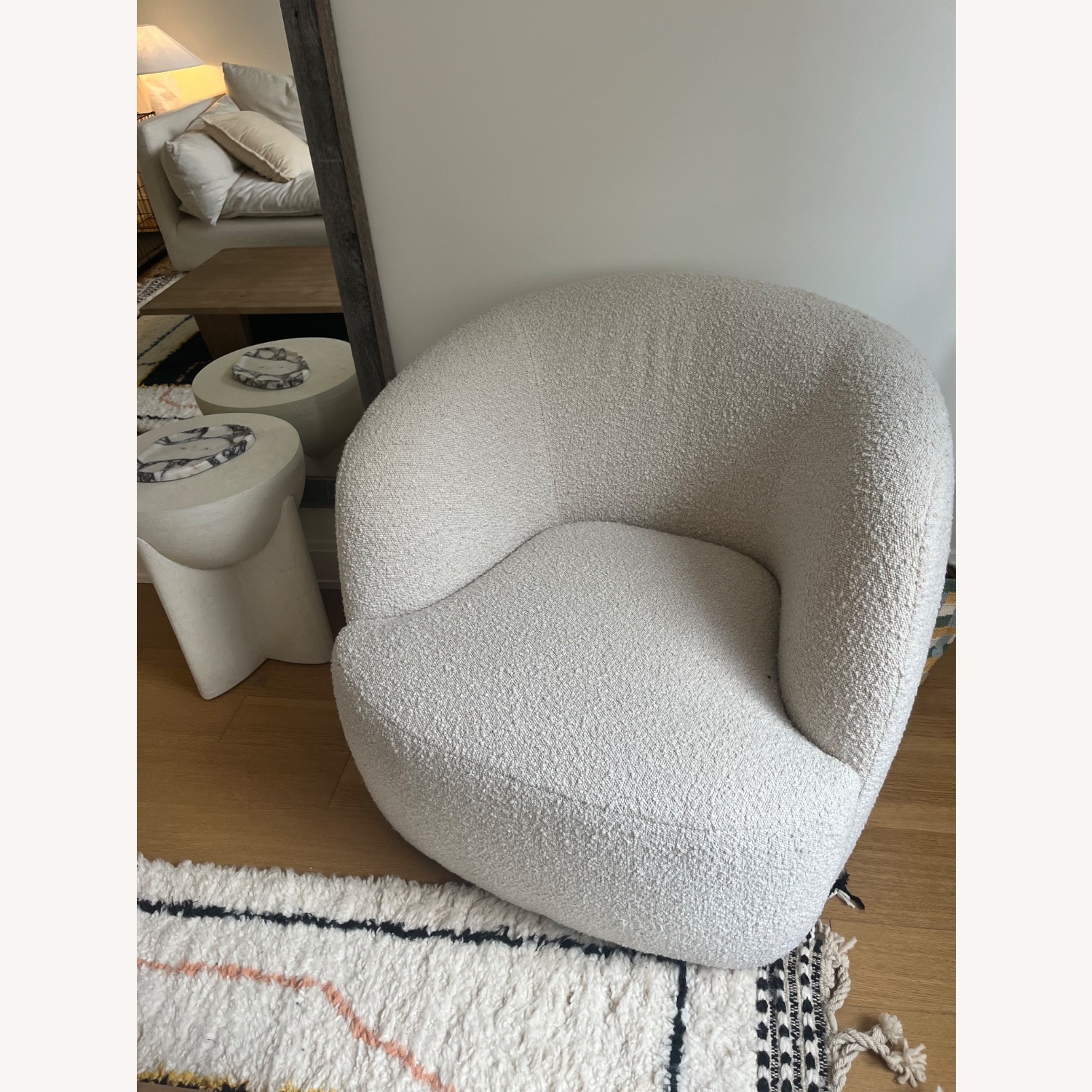 2 CB2 Gwyneth Ivory Boucle Swivel Chair by Goop - image-6