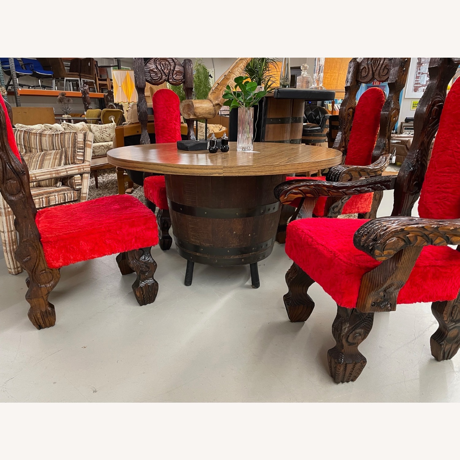 Vintage Whiskey Barrel Round Dining or Poker Table - image-7