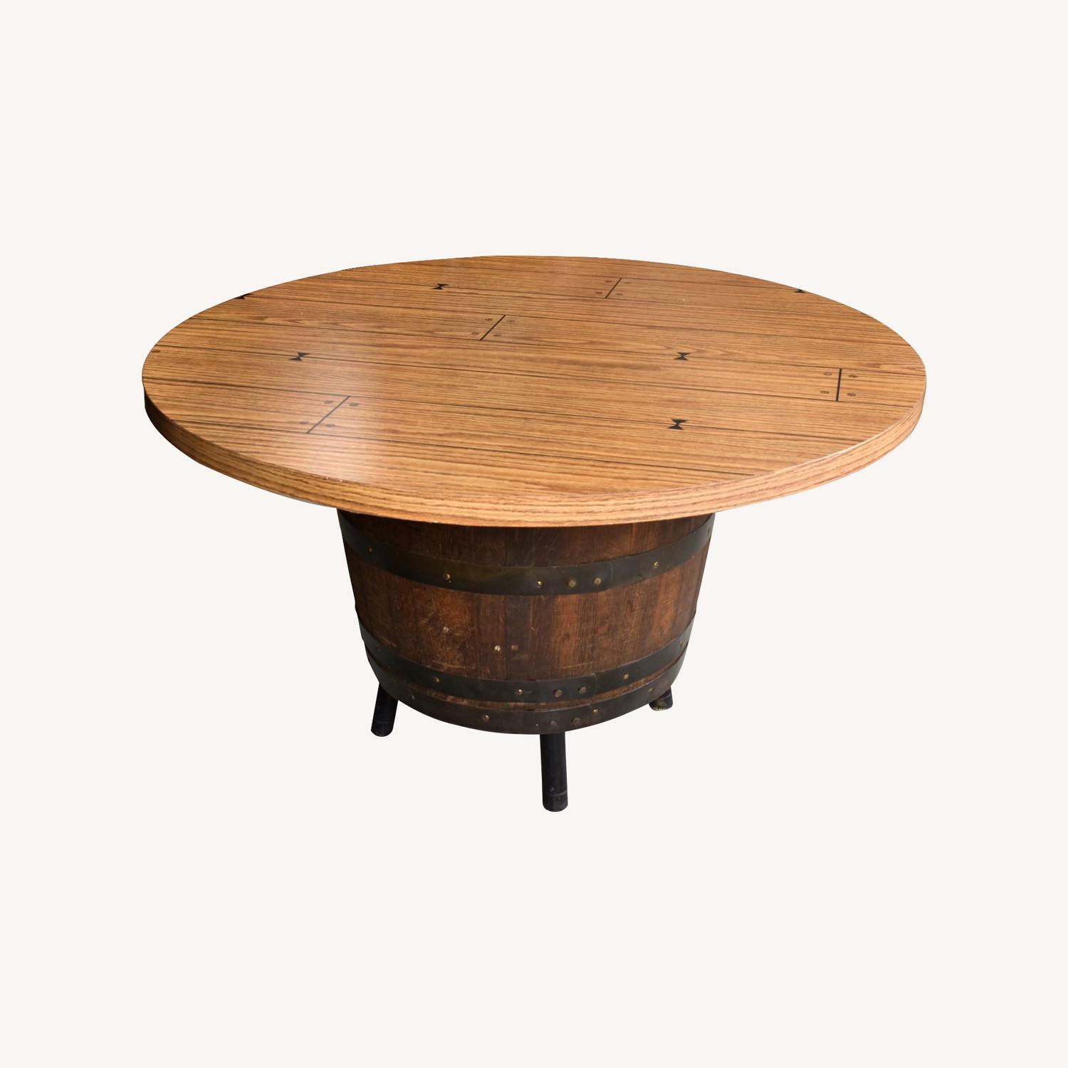 Vintage Whiskey Barrel Round Dining or Poker Table - image-0