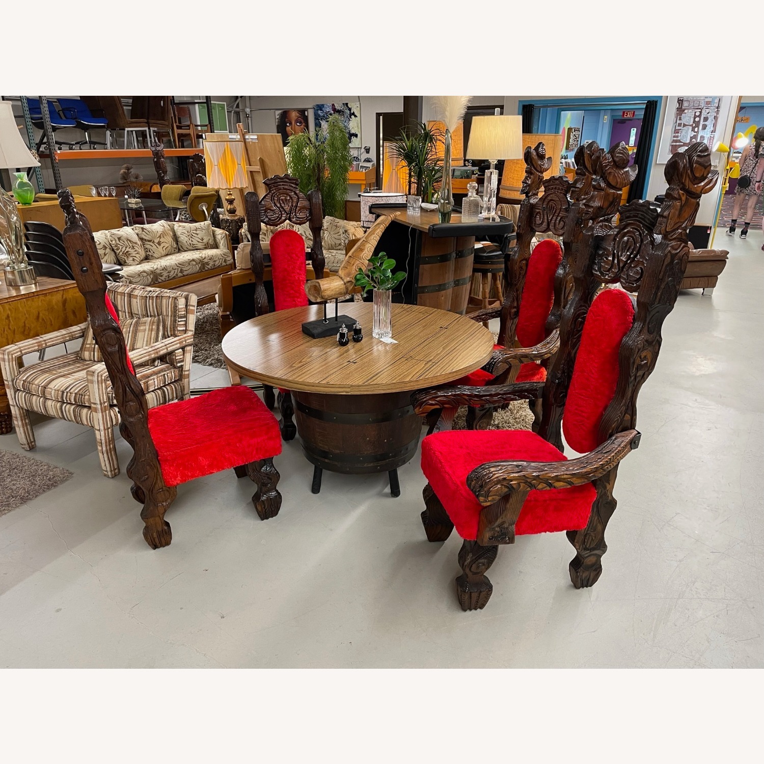 Vintage Whiskey Barrel Round Dining or Poker Table - image-5