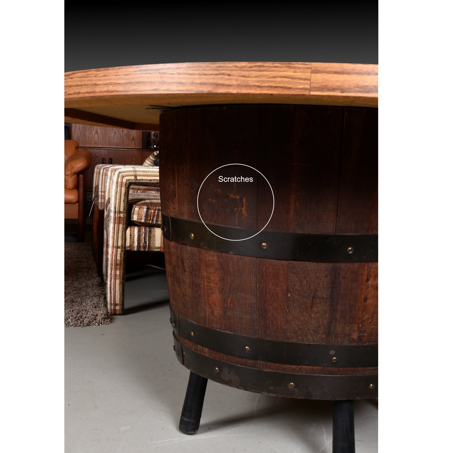 Vintage Whiskey Barrel Round Dining or Poker Table - image-8