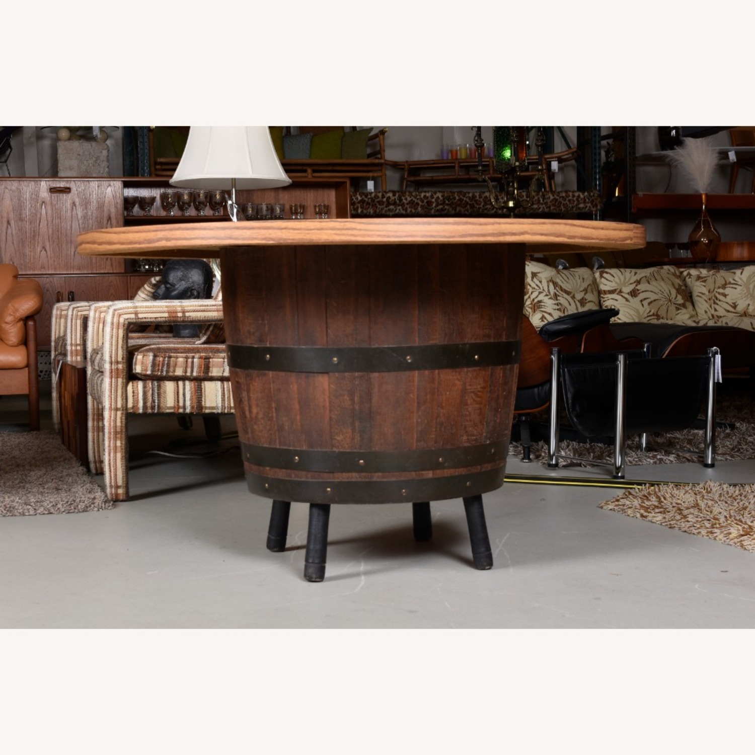 Vintage Whiskey Barrel Round Dining or Poker Table - image-2