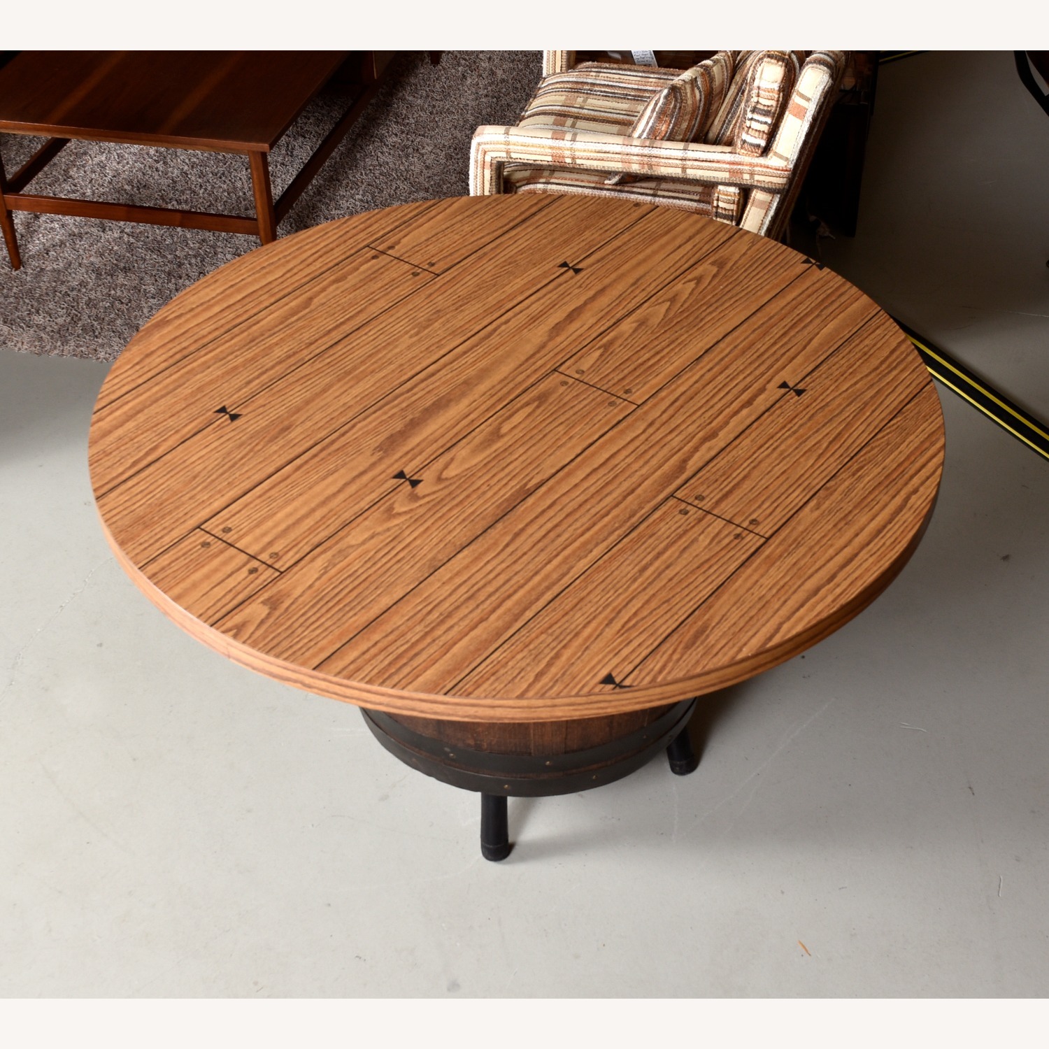 Vintage Whiskey Barrel Round Dining or Poker Table - image-3