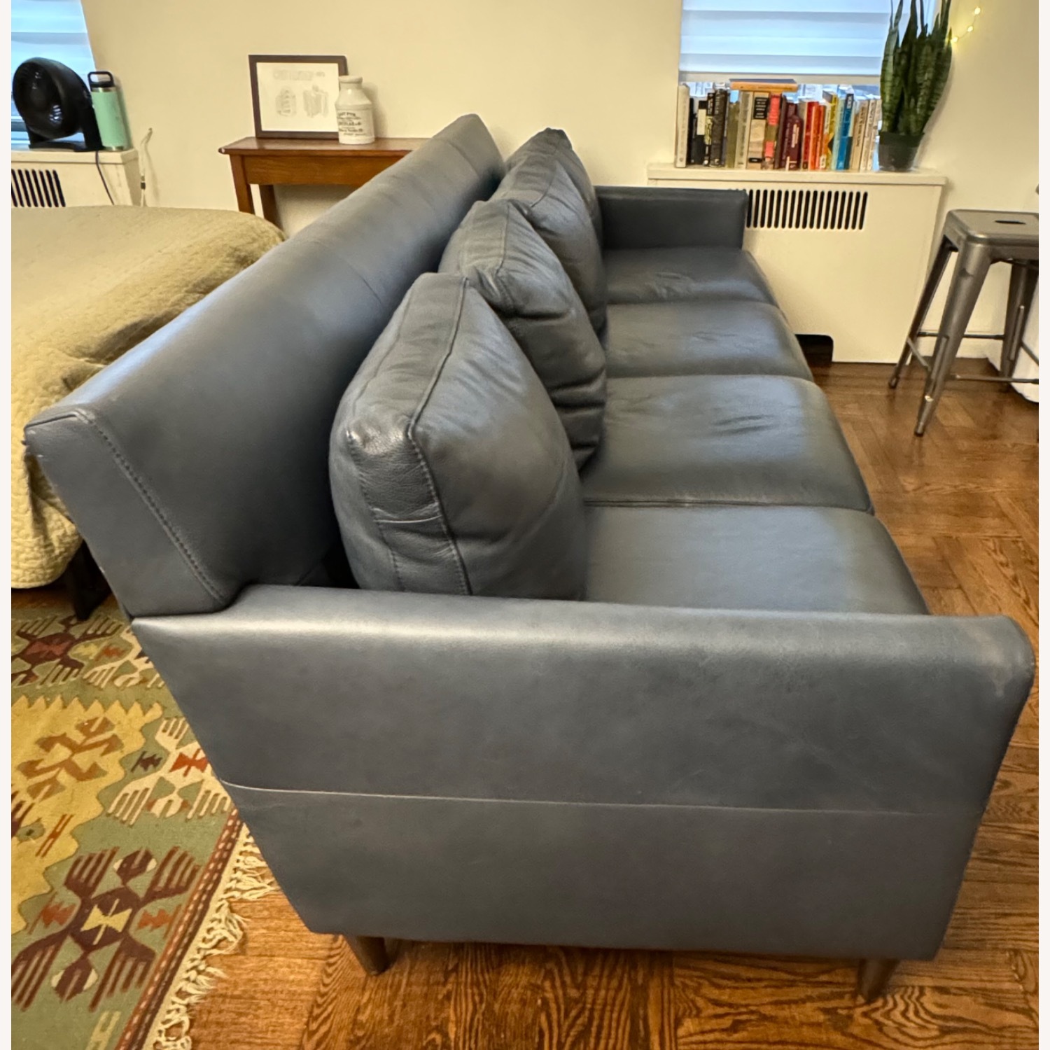 Blue Leather Mid Century Modern Sofa - image-2