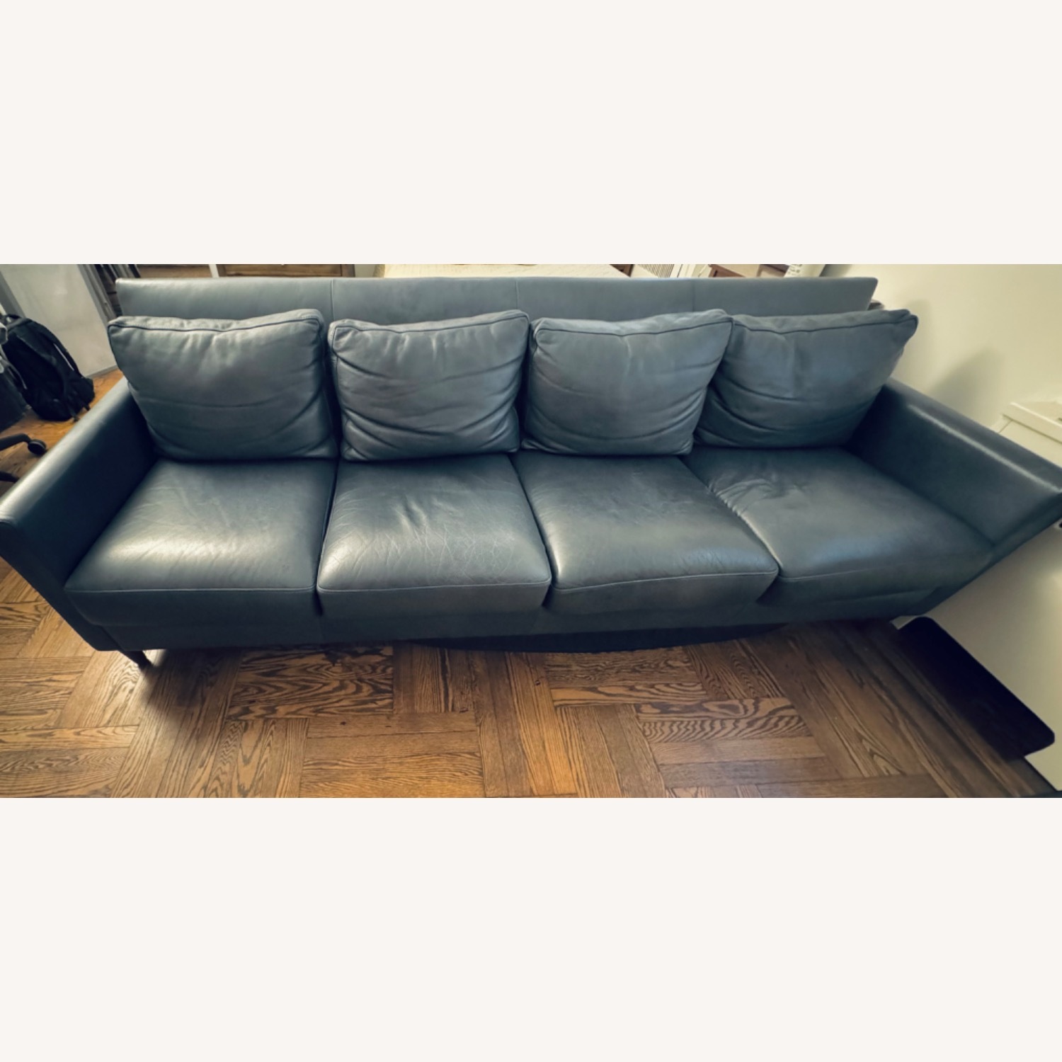 Blue Leather Mid Century Modern Sofa - image-1