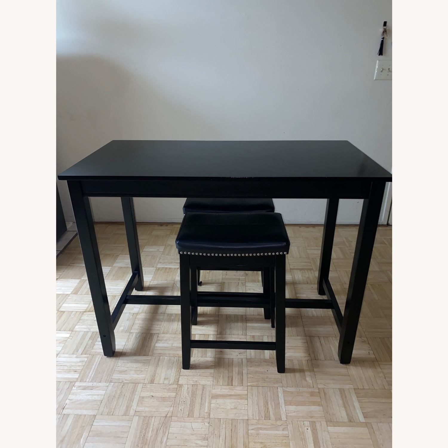 Tall Black Kitchen Table W 2 Stools - AptDeco