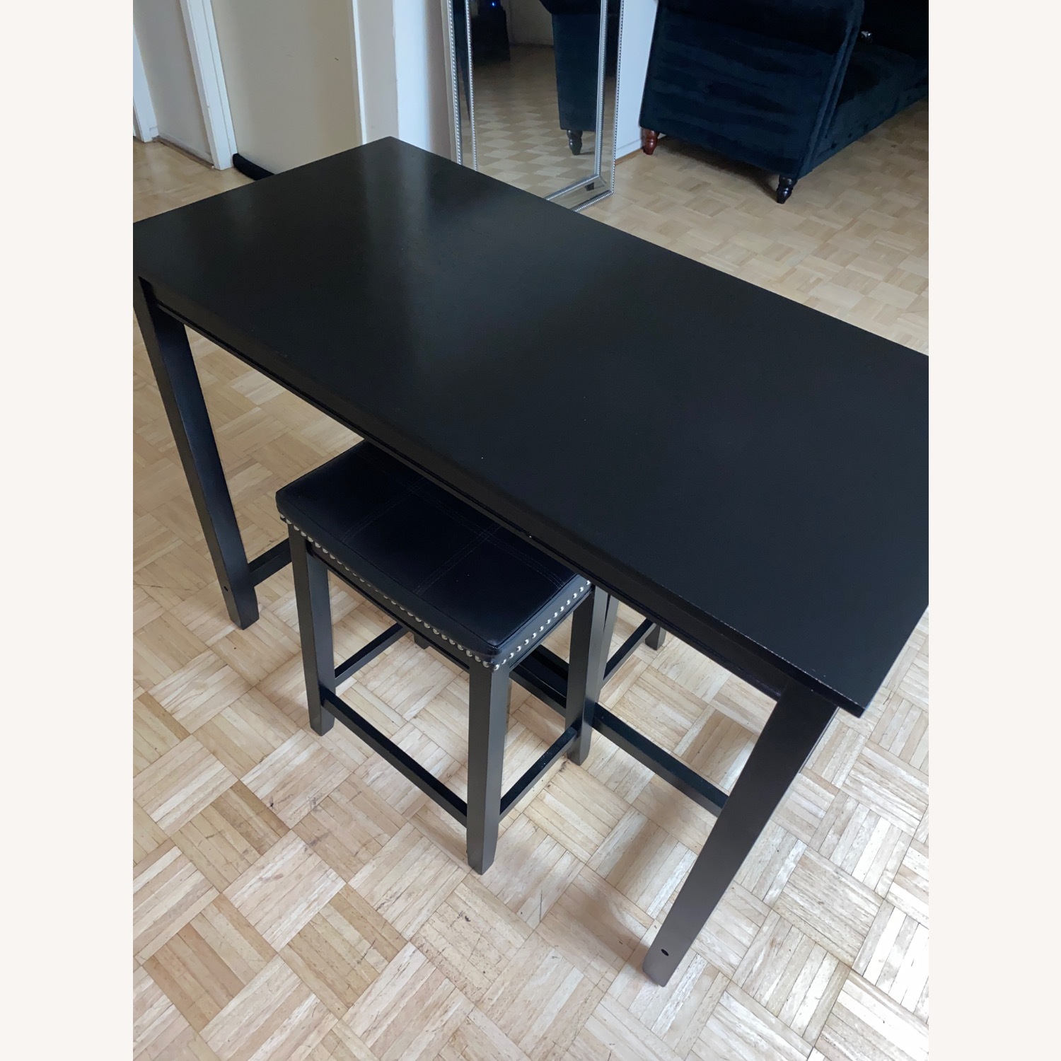 Tall Black Kitchen Table W 2 Stools - AptDeco