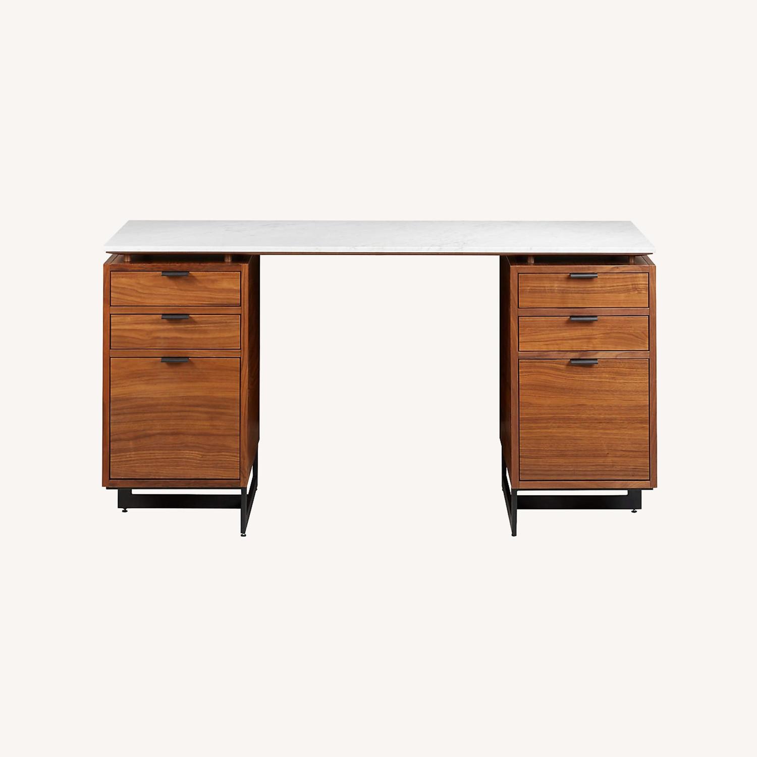 CB2 Fullerton 6-Drawer Walnut Wood Desk with White Marble Top - image-0
