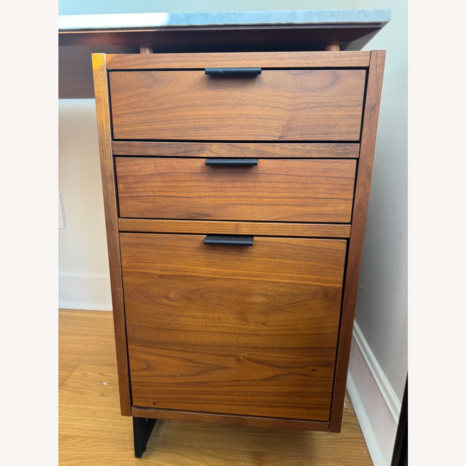 CB2 Fullerton 6-Drawer Walnut Wood Desk with White Marble Top - image-3