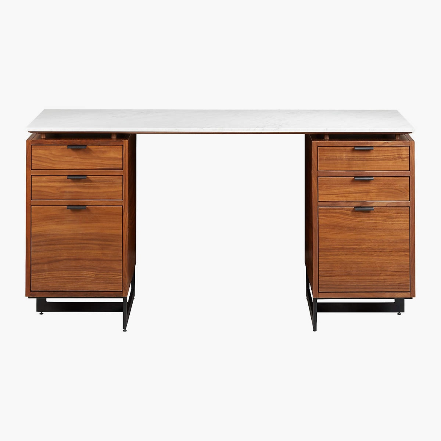 CB2 Fullerton 6-Drawer Walnut Wood Desk with White Marble Top - image-7