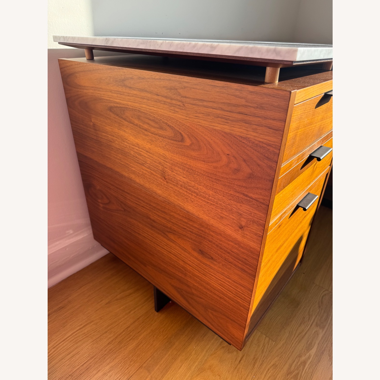 CB2 Fullerton 6-Drawer Walnut Wood Desk with White Marble Top - image-5