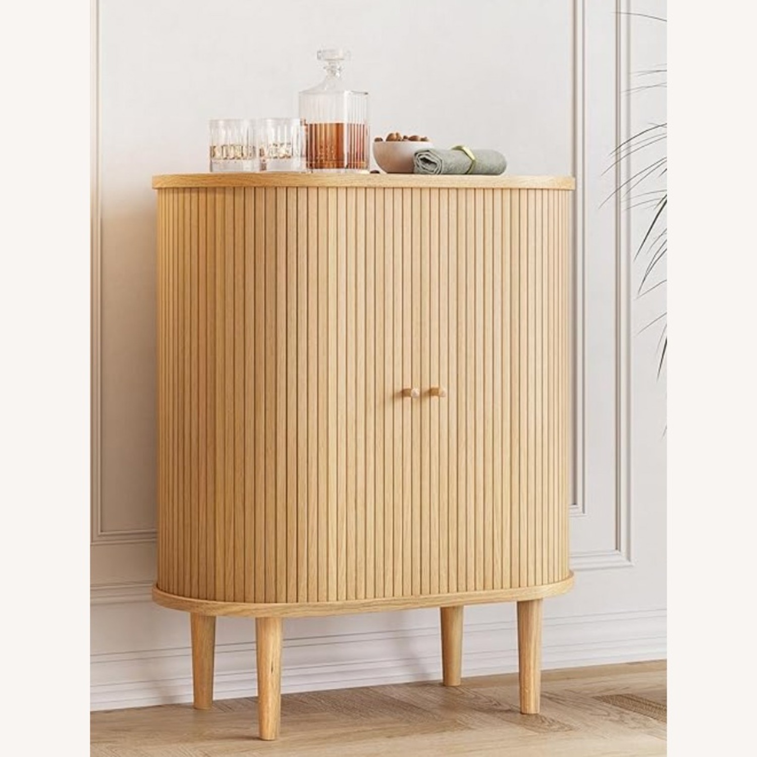 Fluted Oak 28'' Buffet Table with Sliding Doors - image-1