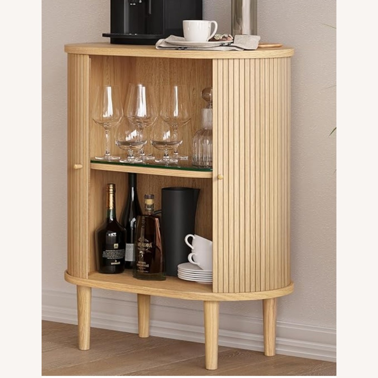 Fluted Oak 28'' Buffet Table with Sliding Doors - image-2