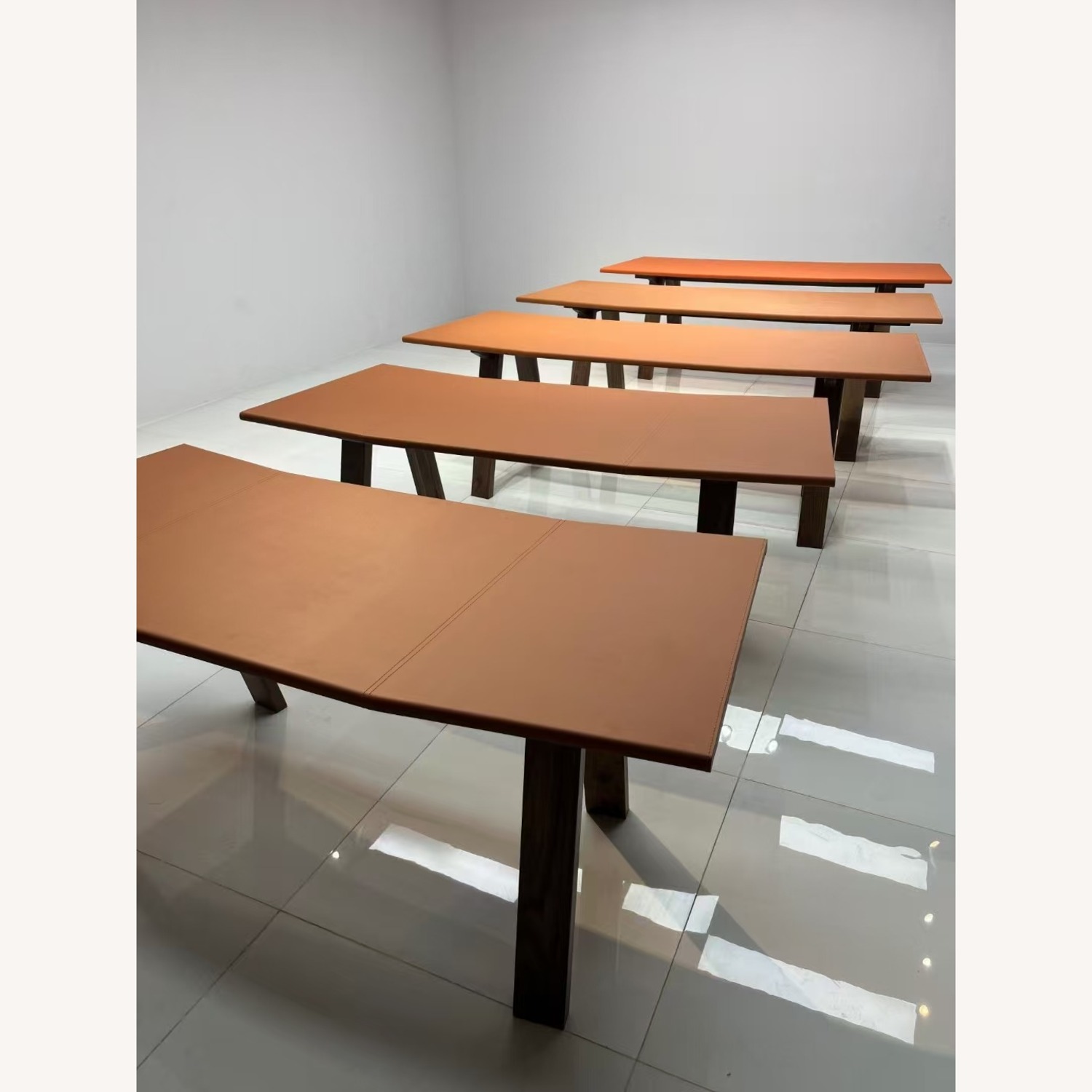 Wrapped Office Table White Leather Wrapped Black Walnut Office Desk - AptDeco