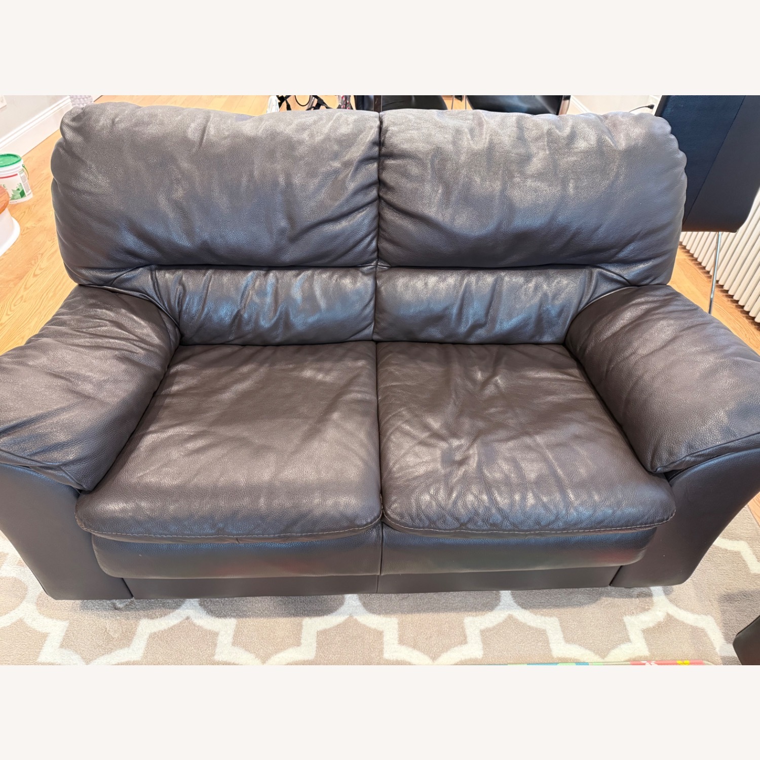 Leather Loveseat Dark Brown - image-1