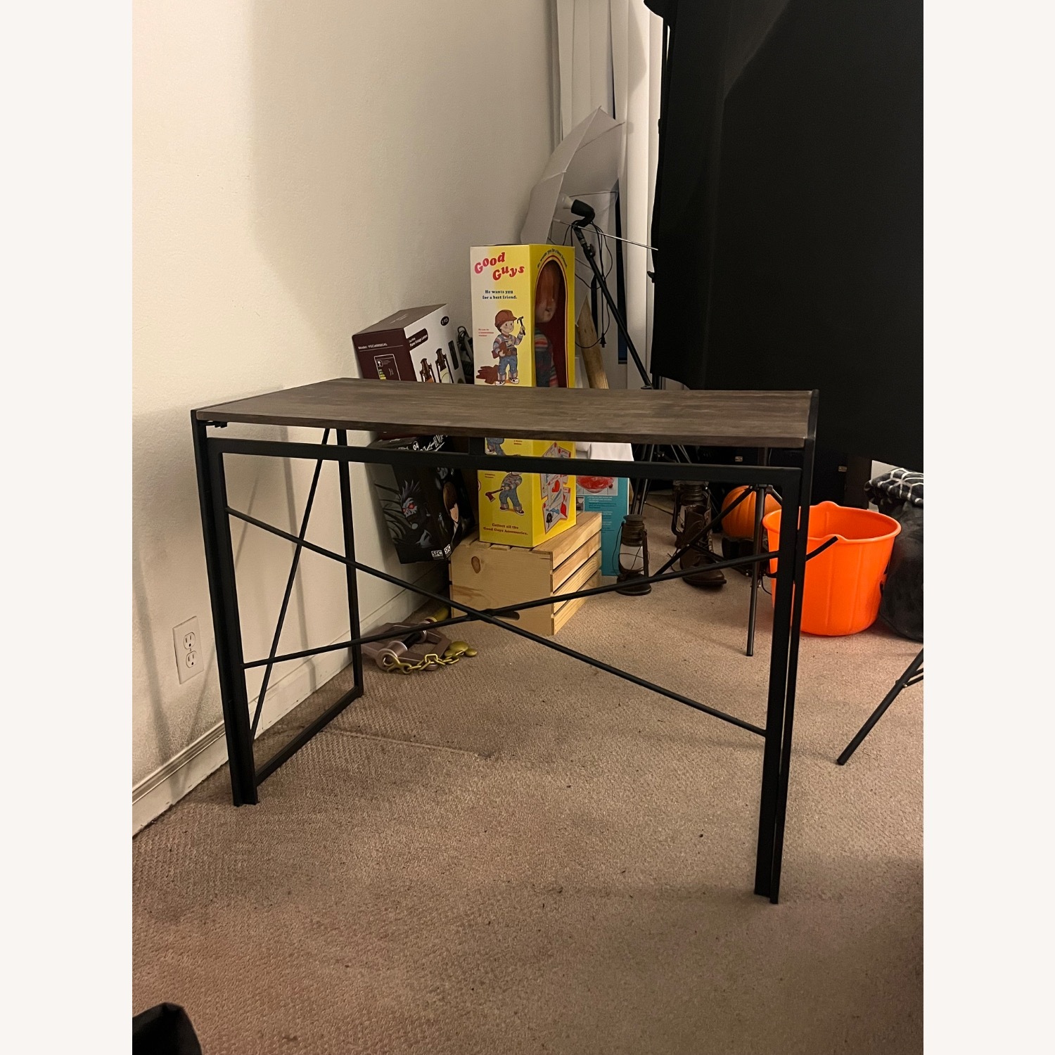 Brown Wooden Desk with Metal Legs and Base - image-3