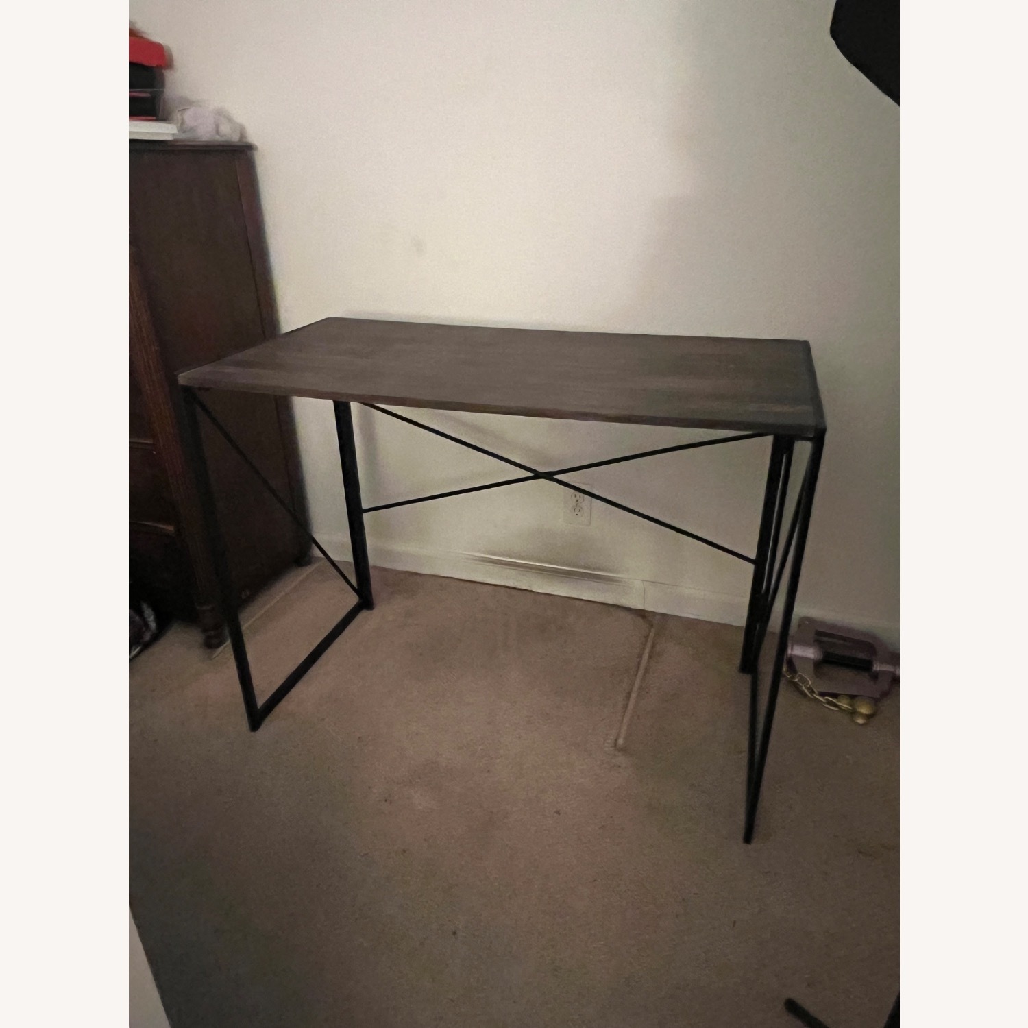 Brown Wooden Desk with Metal Legs and Base - image-1