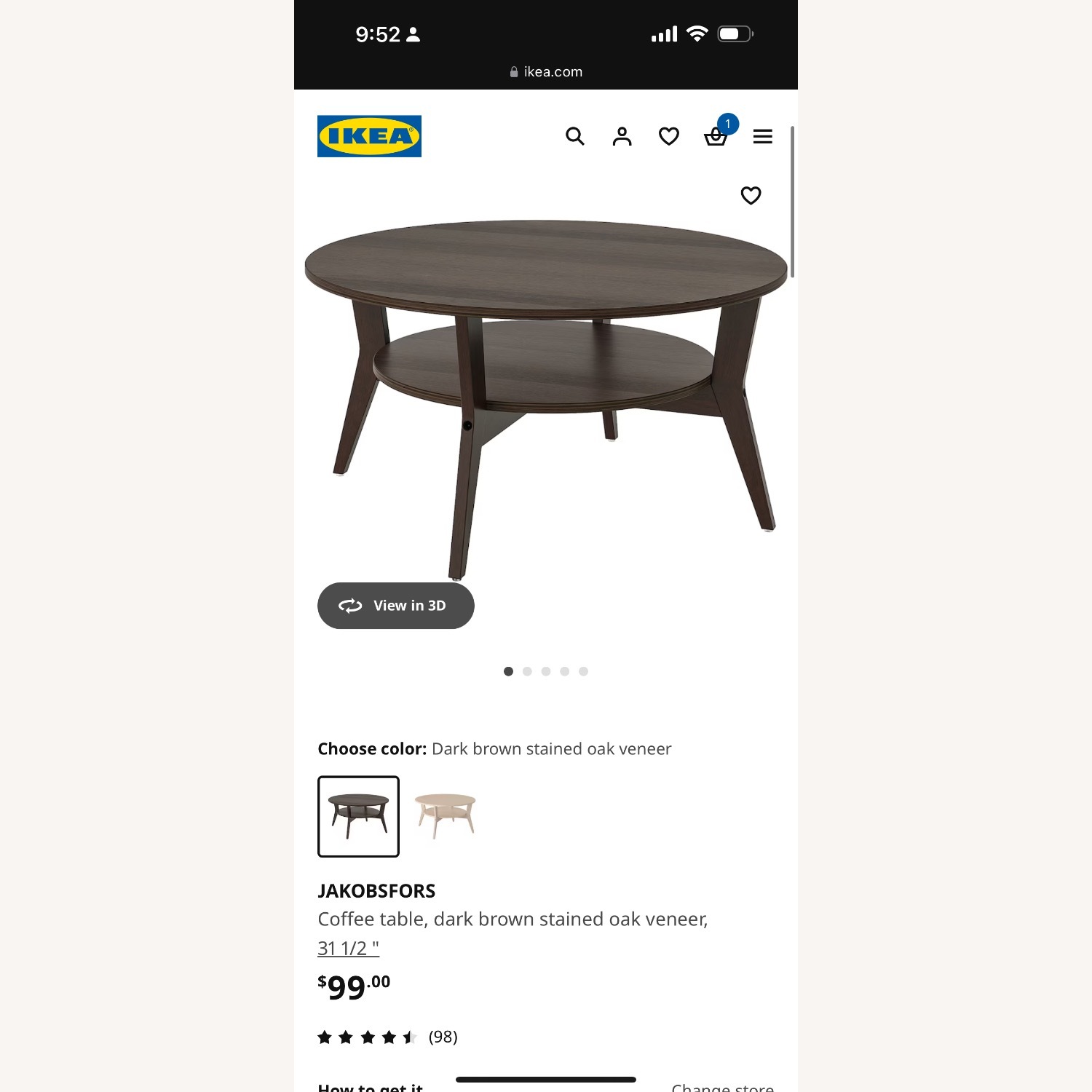 IKEA JAKOBSFOR センターテーブル JAKOBSFORS coffee table, oak veneer, 80 cm - IKEA