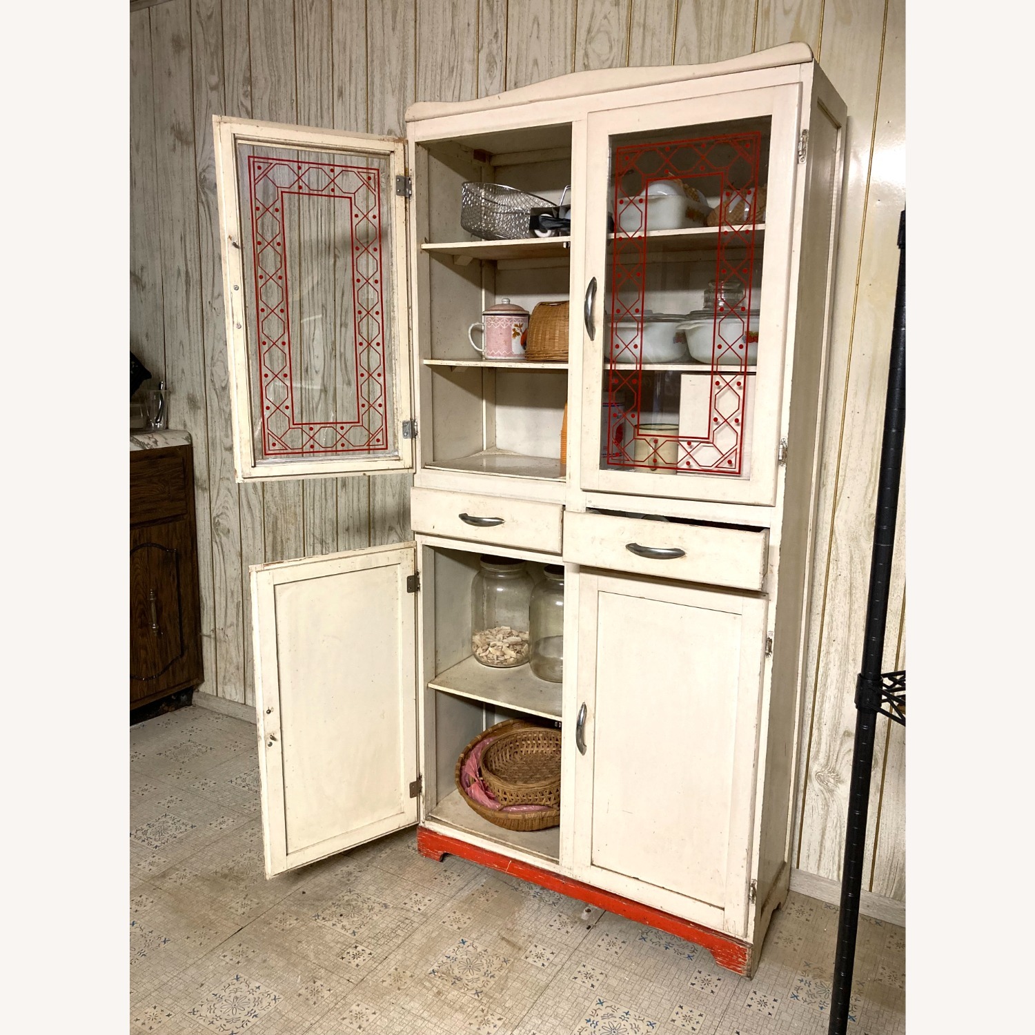 Retro Storage Cabinet with Glass Pane Doors - image-5