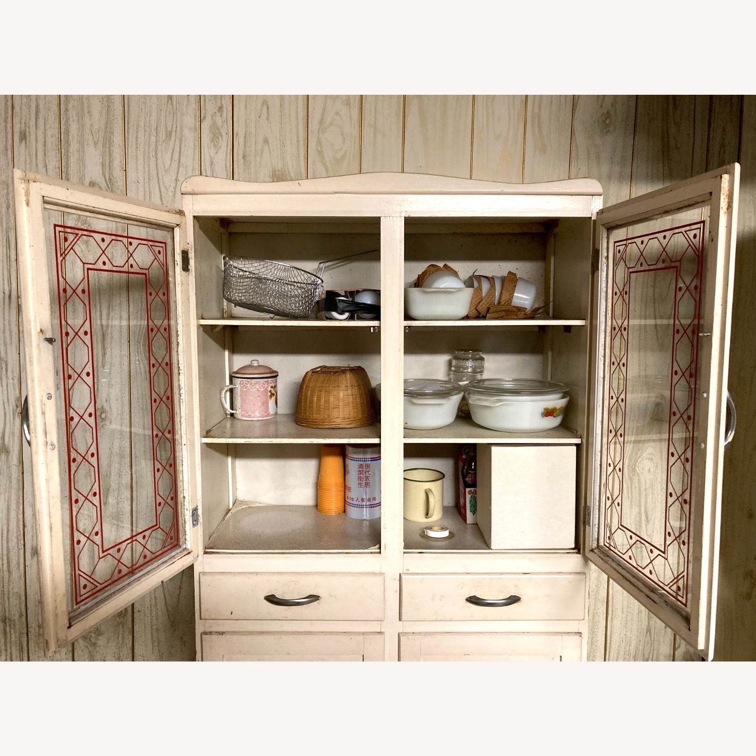 Retro Storage Cabinet with Glass Pane Doors - image-3